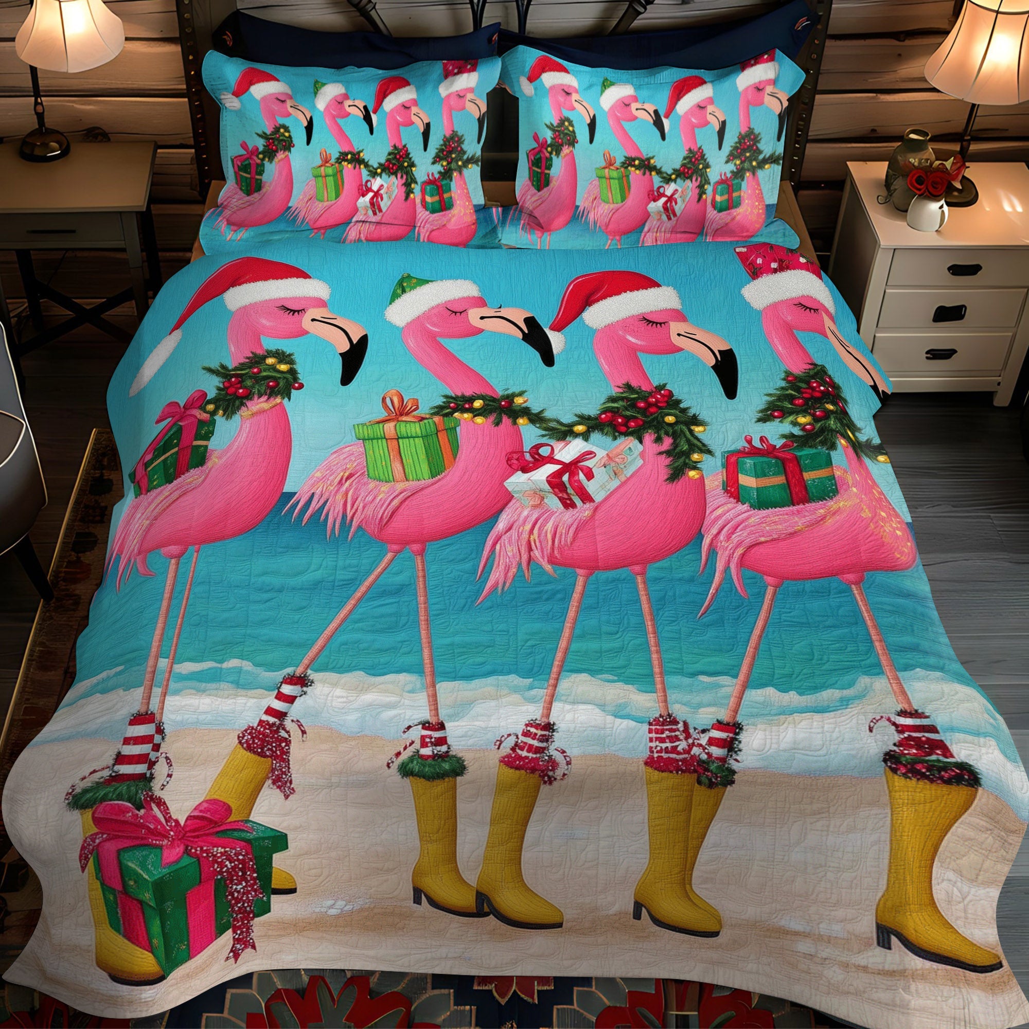 Flamingo Serenade 3-Piece Quilted Bedding Set NCU0TL900