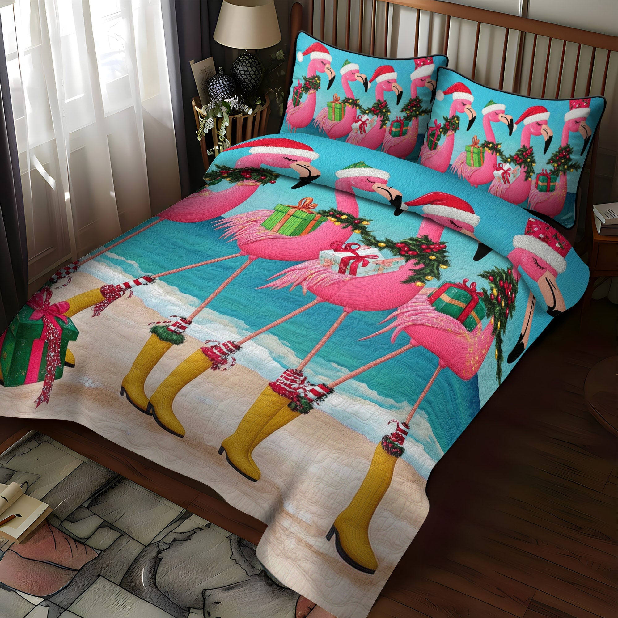 Flamingo Serenade 3-Piece Quilted Bedding Set NCU0TL900