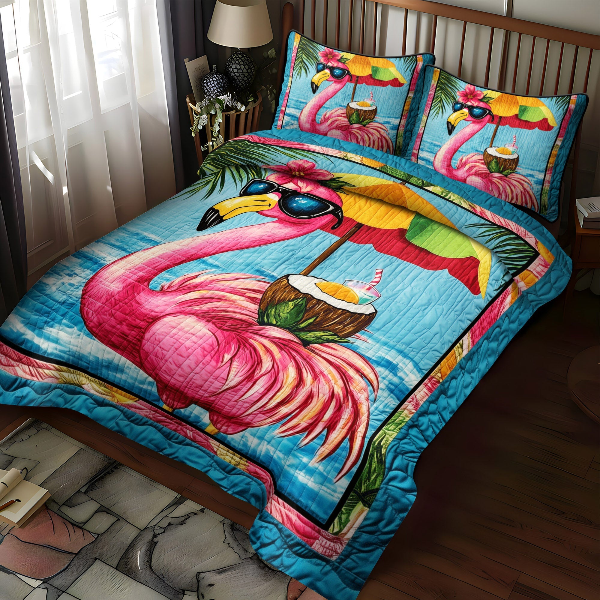 Flamingo Shine 3-Piece Quilted Bedding Set NCU0TL897