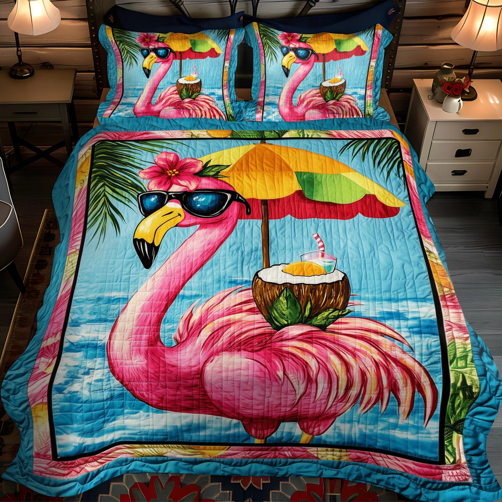 Flamingo Shine 3-Piece Quilted Bedding Set NCU0TL897