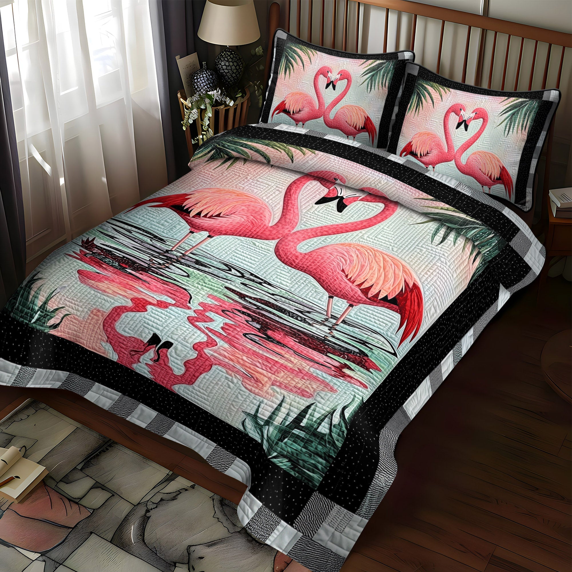 Flamingo Soiree 3-Piece Quilted Bedding Set NCU0TL904