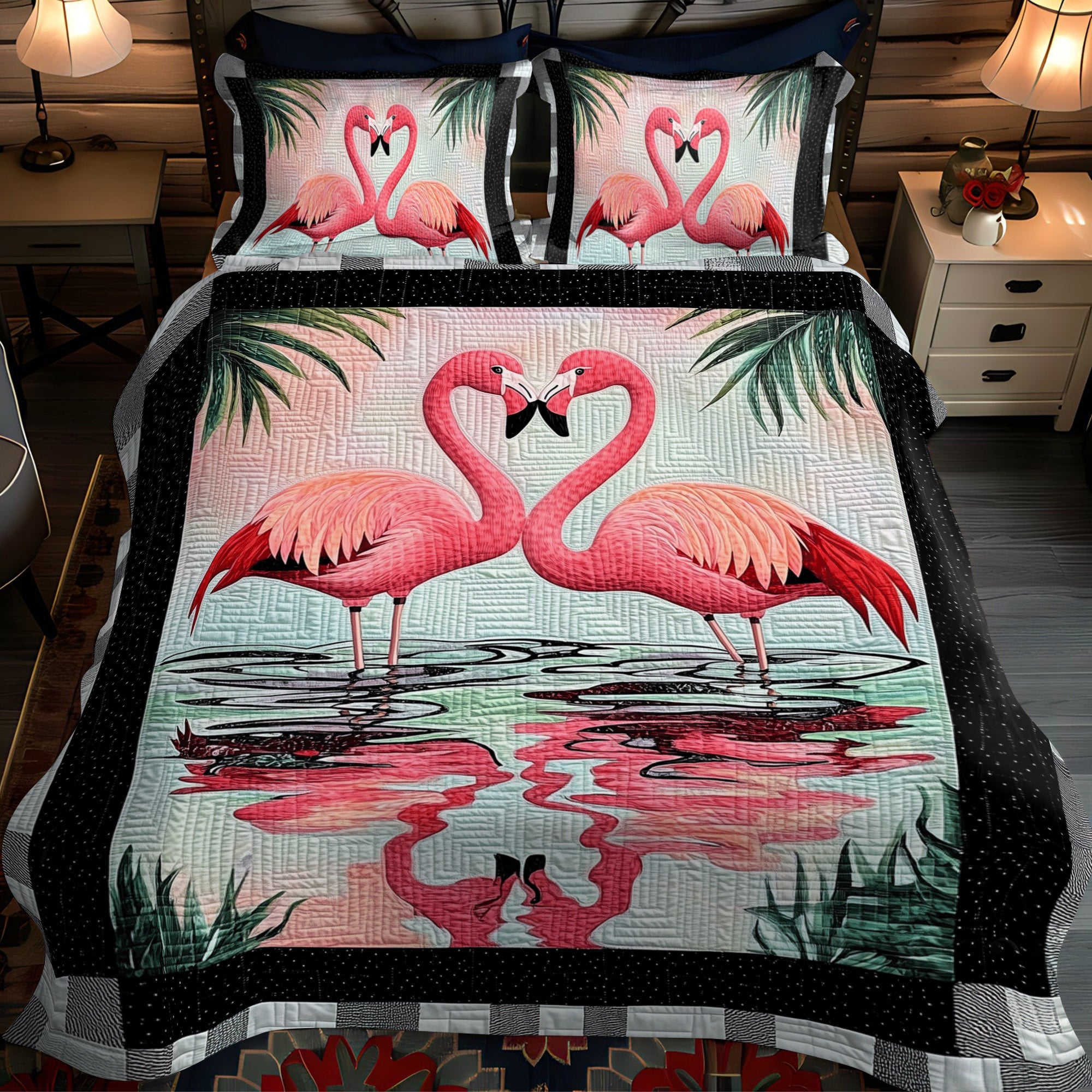 Flamingo Soiree 3-Piece Quilted Bedding Set NCU0TL904