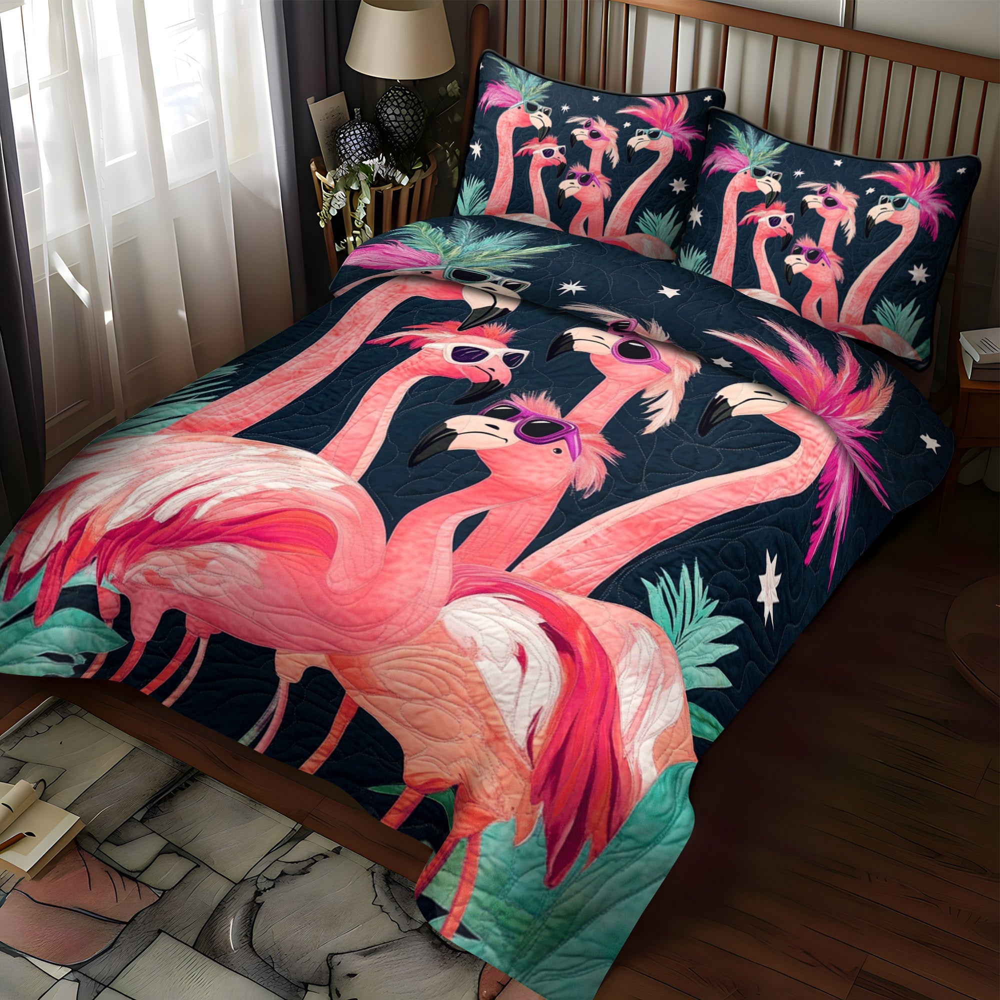 Flamingo Style 3-Piece Quilted Bedding Set NCU0TL903