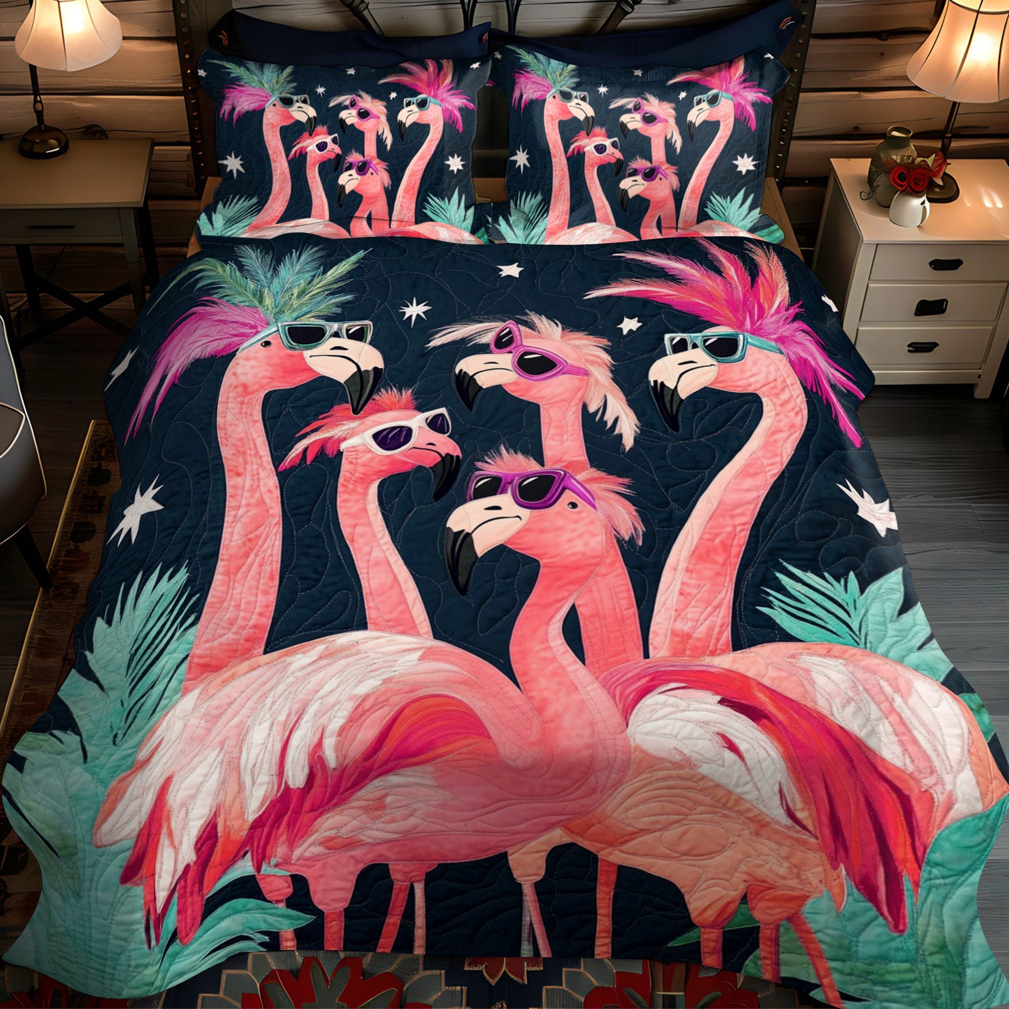 Flamingo Style 3-Piece Quilted Bedding Set NCU0TL903