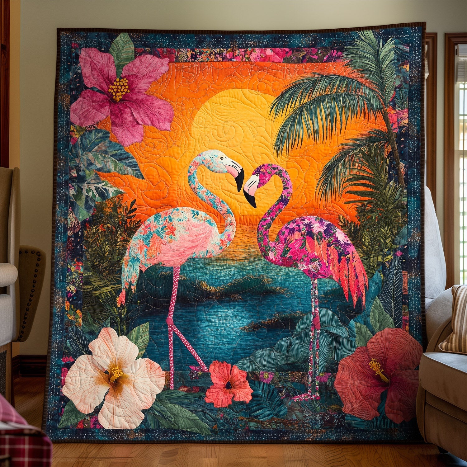 Flamingo Sunset Quilted Blanket NCU0TH1390