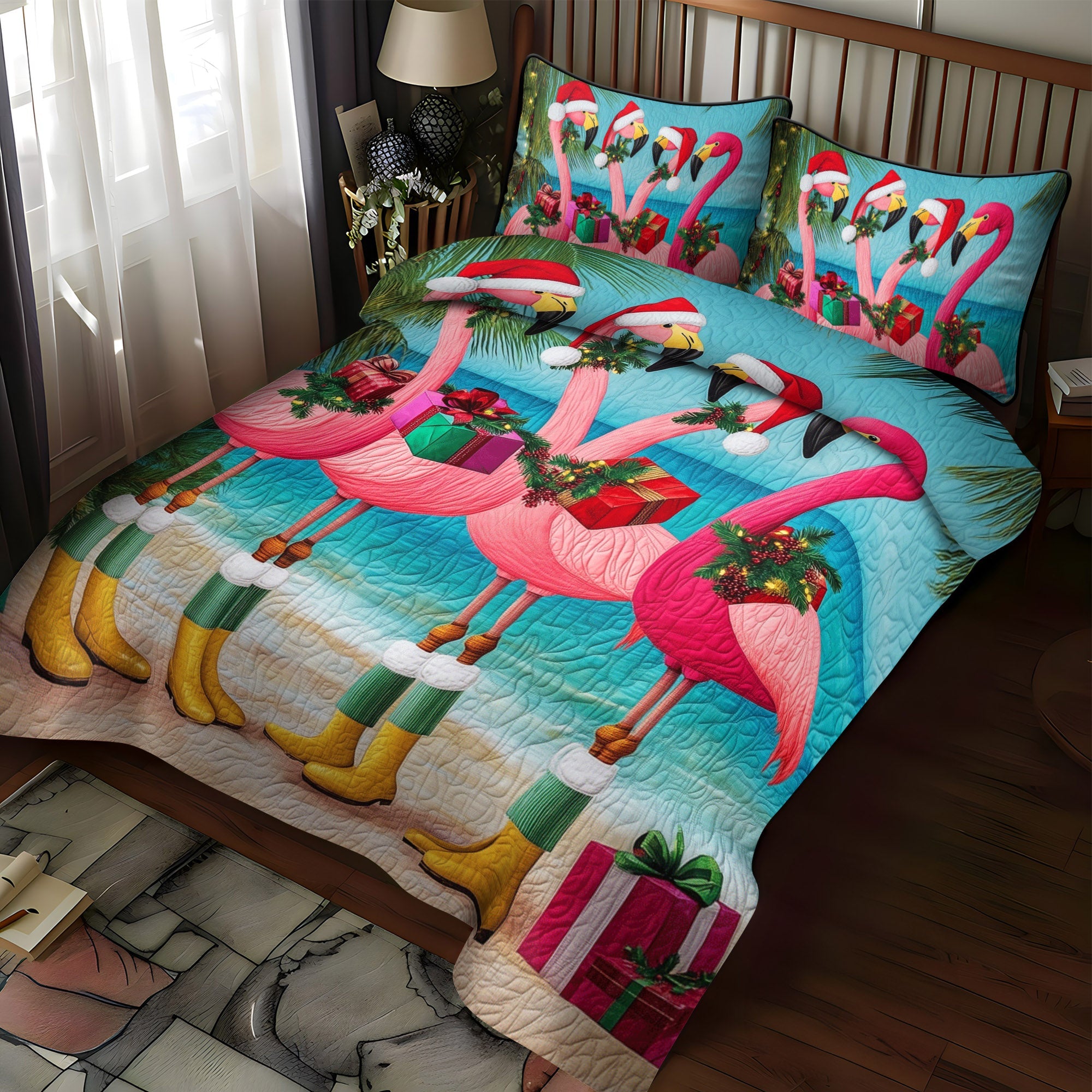 Flamingo Vibes 3-Piece Quilted Bedding Set NCU0TL880