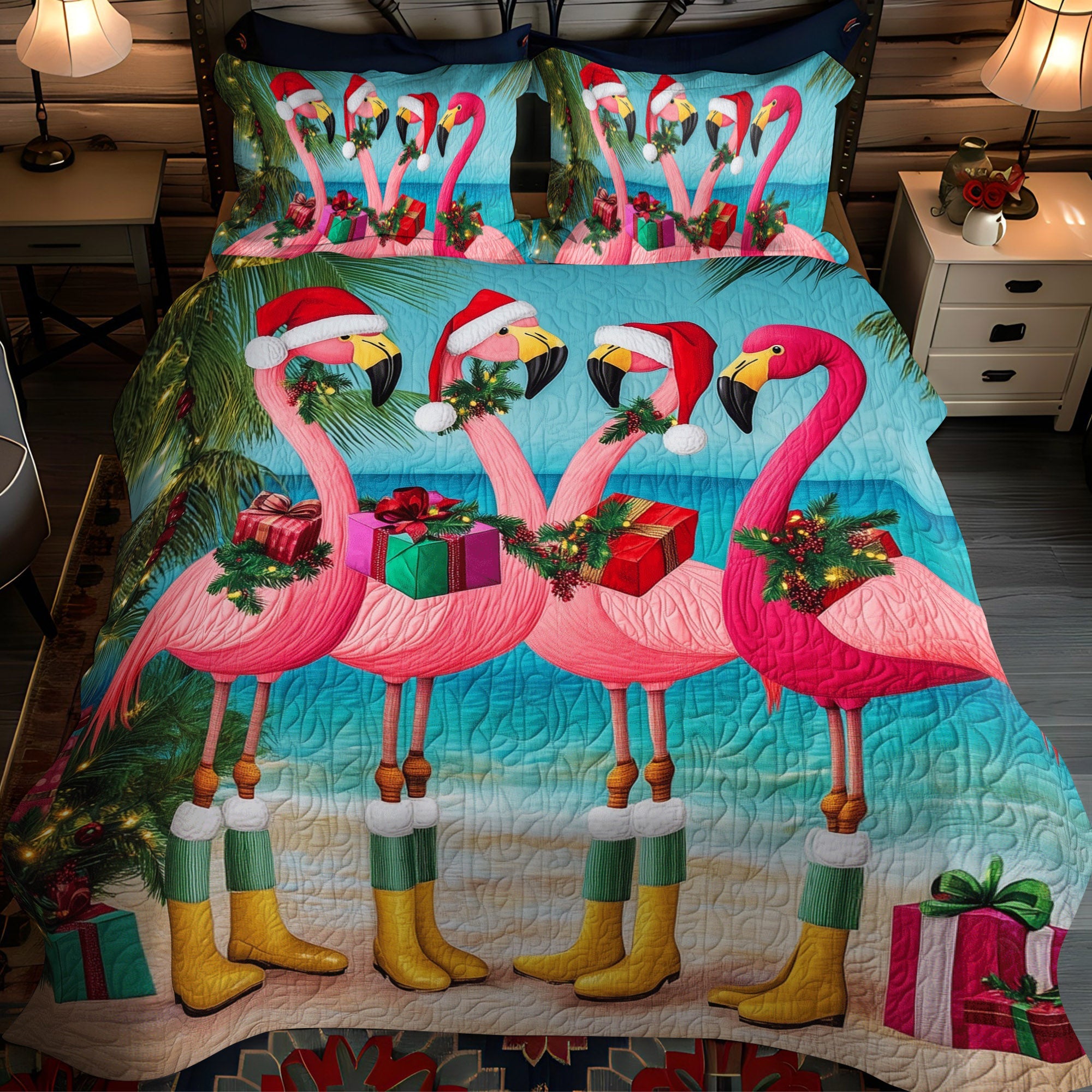 Flamingo Vibes 3-Piece Quilted Bedding Set NCU0TL880