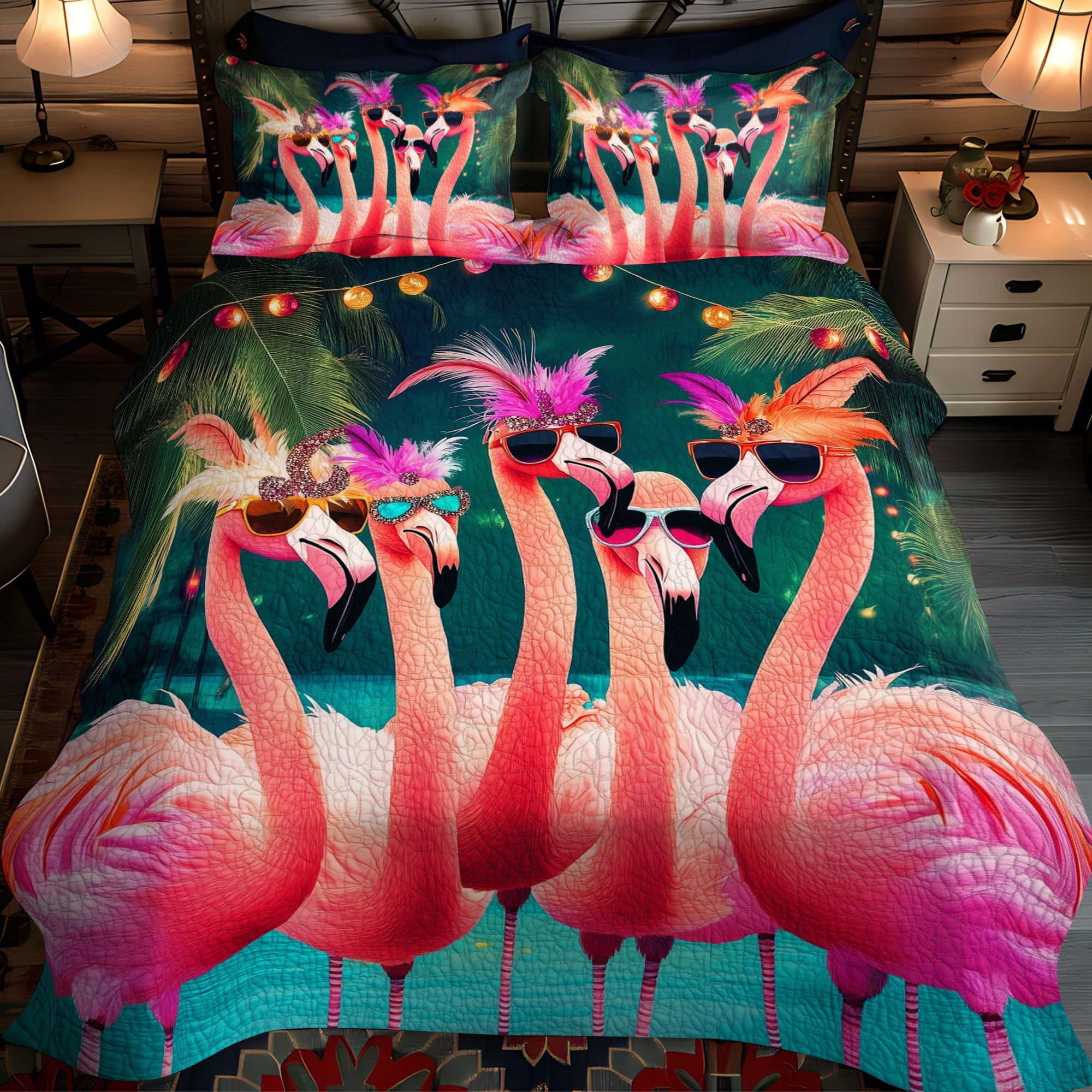 Flamingo Wonderland 3-Piece Quilted Bedding Set NCU0TL899