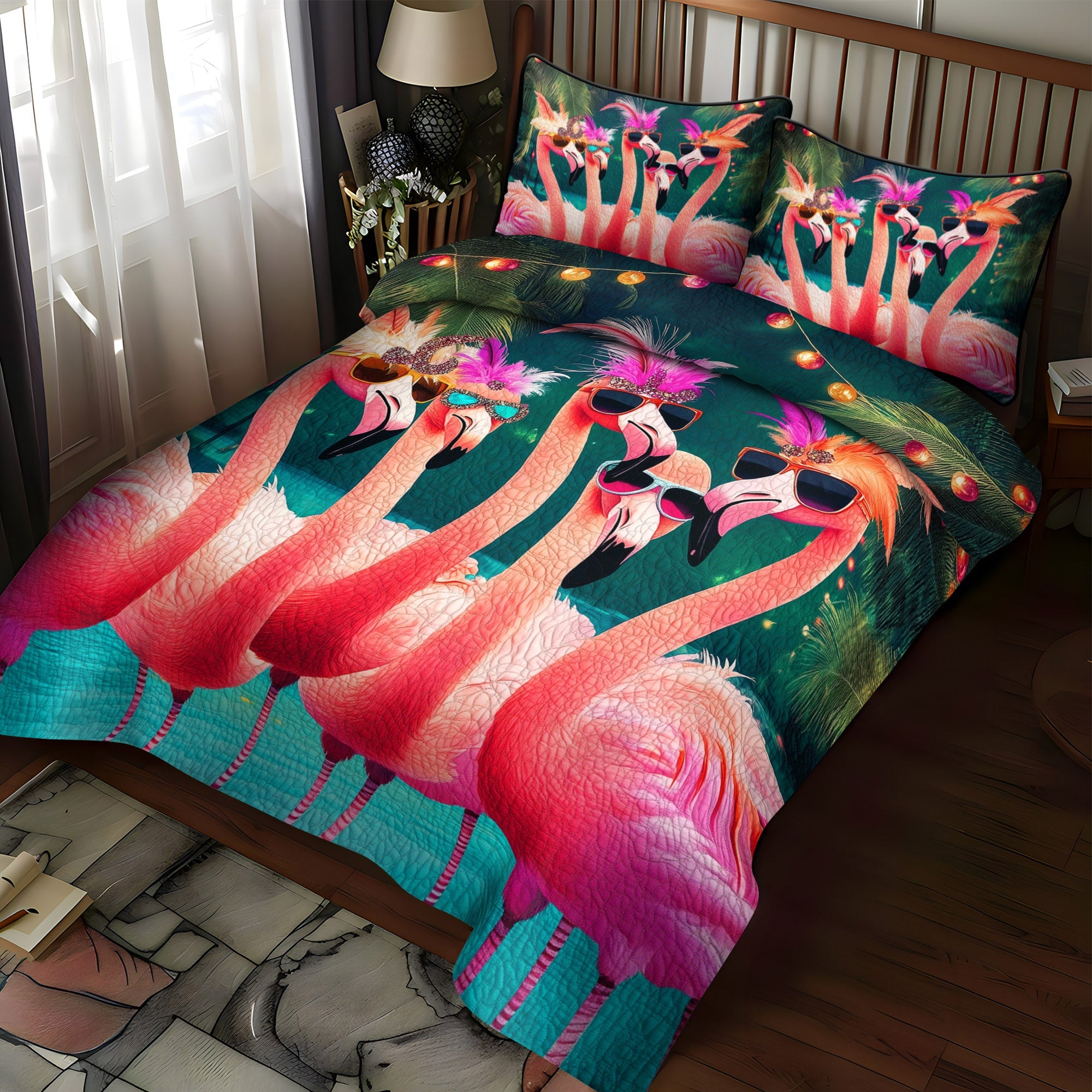 Flamingo Wonderland 3-Piece Quilted Bedding Set NCU0TL899