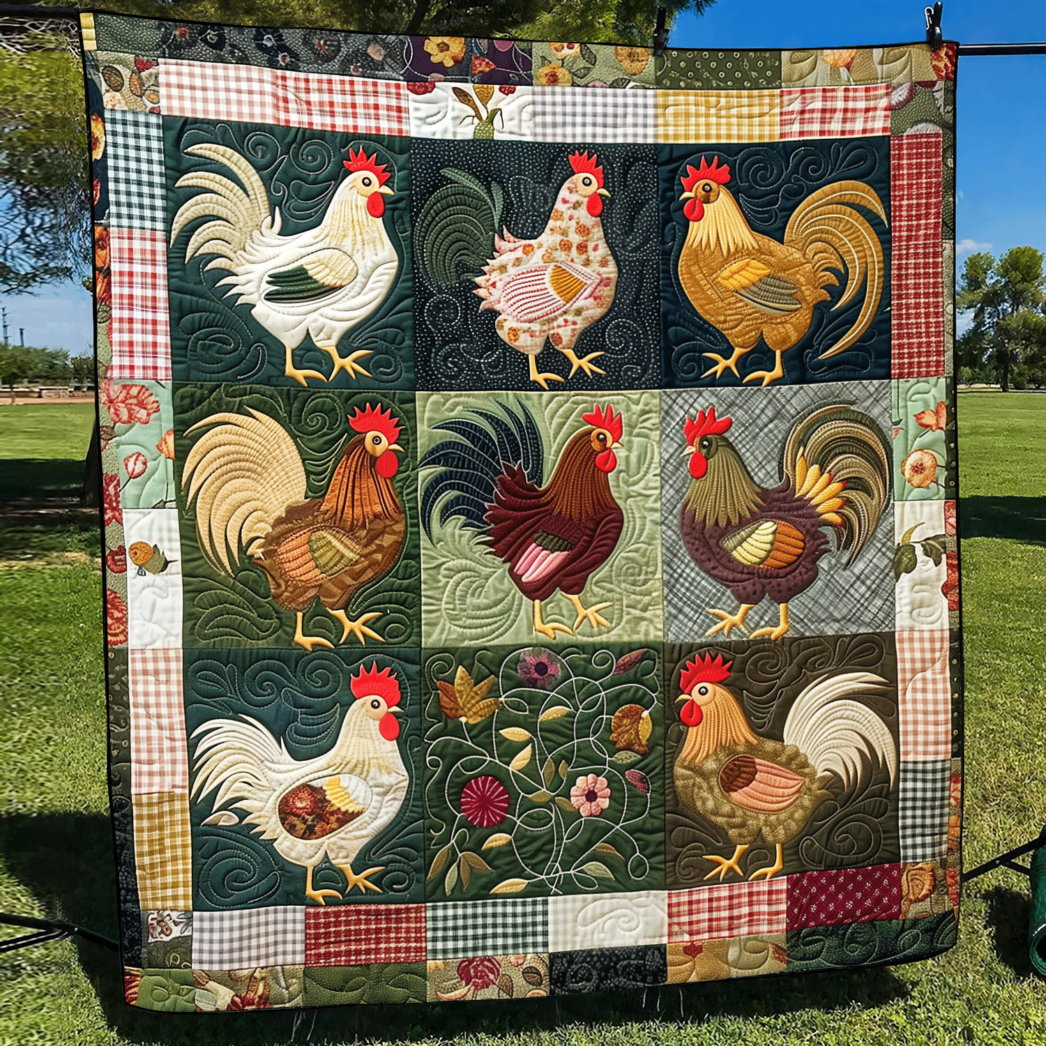 Flannel Farmyard Quilted Blanket NCU0TH954