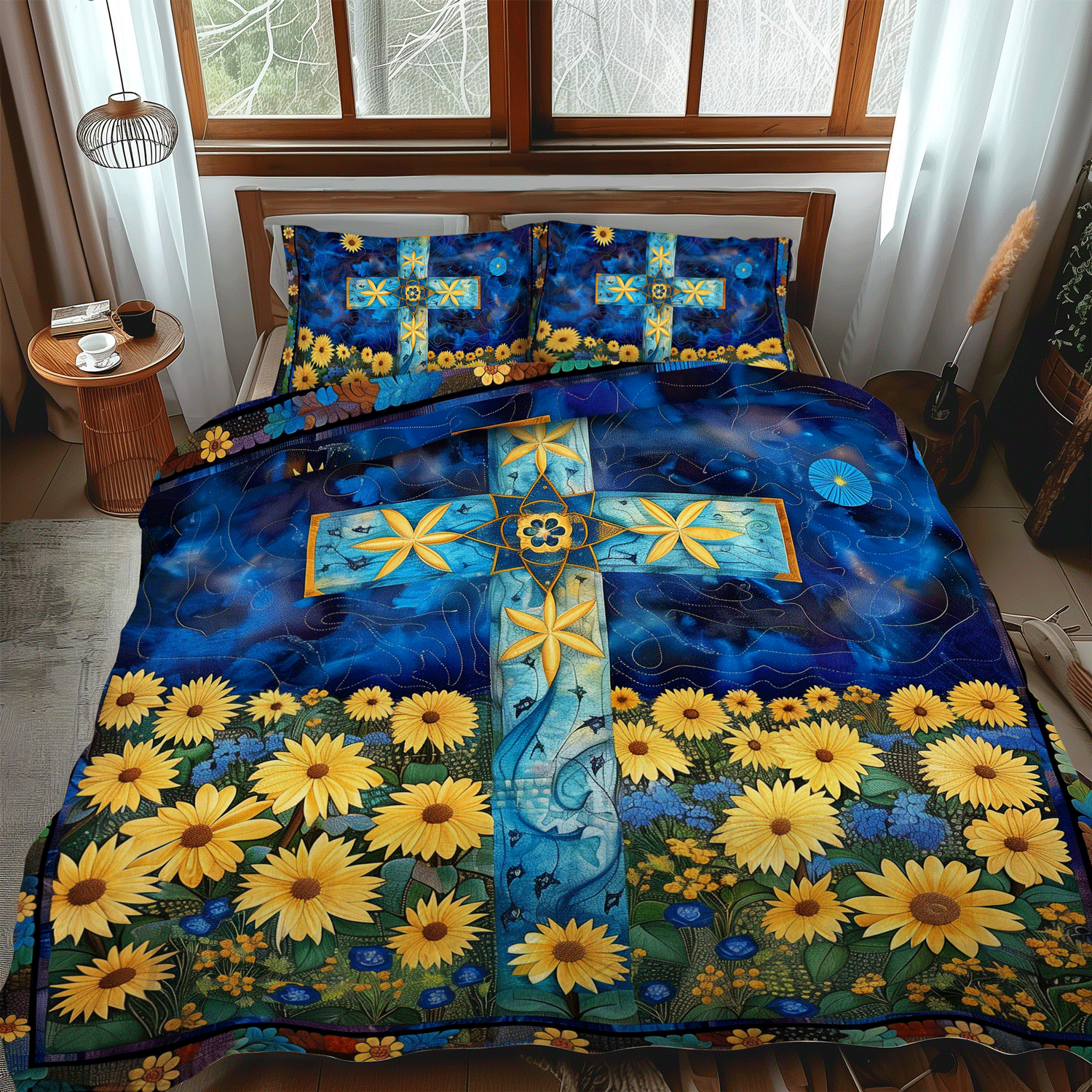 Floral Cross 3-Piece Quilted Bedding Set NCU0TH982