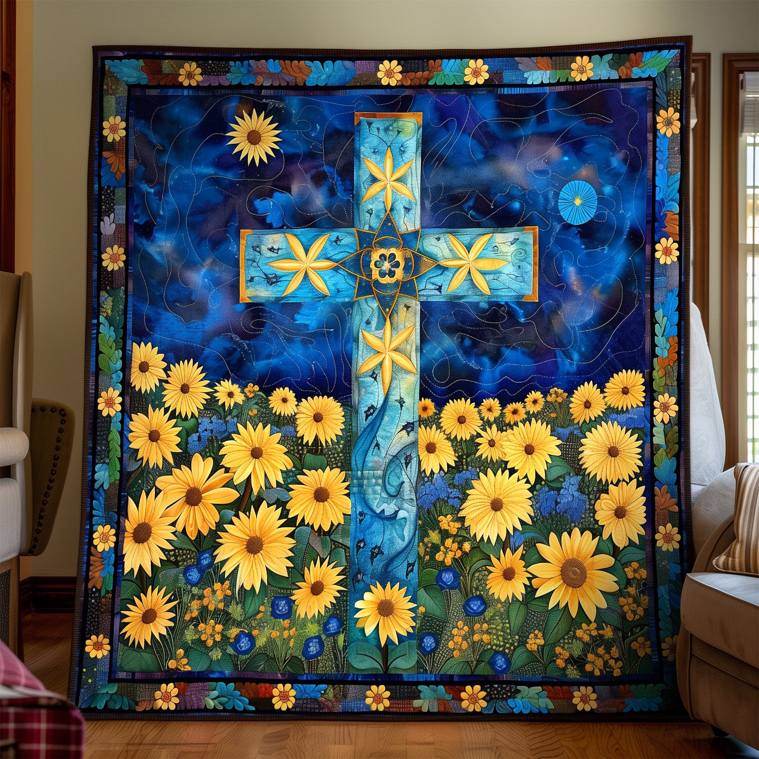 Floral Cross Art Quilt Hanging NCU0TH1557