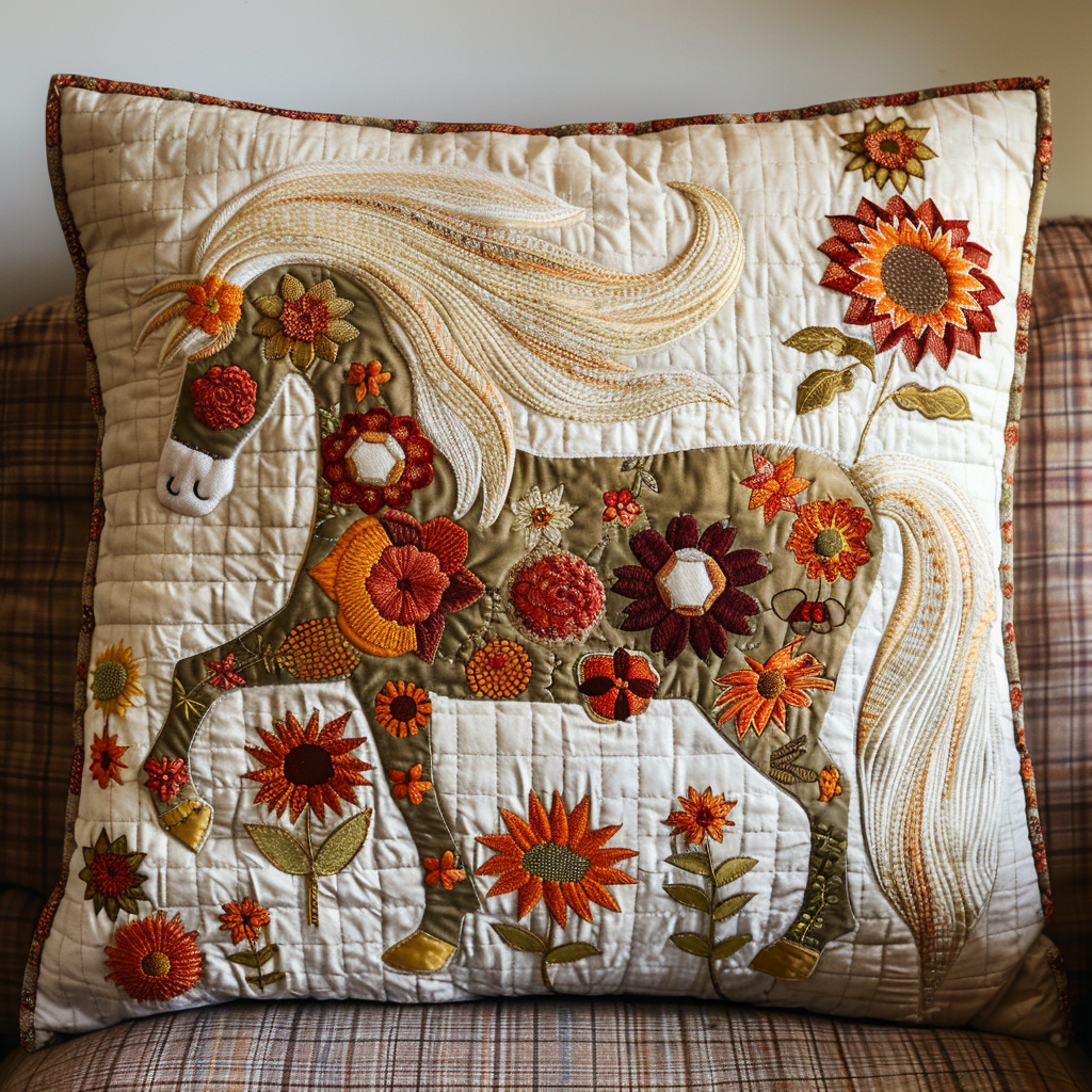 Floral Horse Quilted Pillow Case NCU0DV165