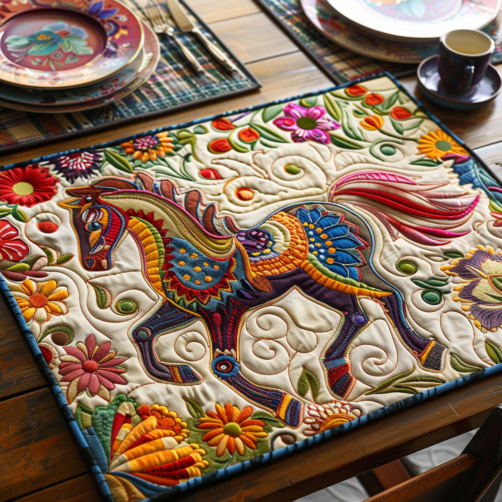 Floral Horse Quilted Placemat NCU0DV345