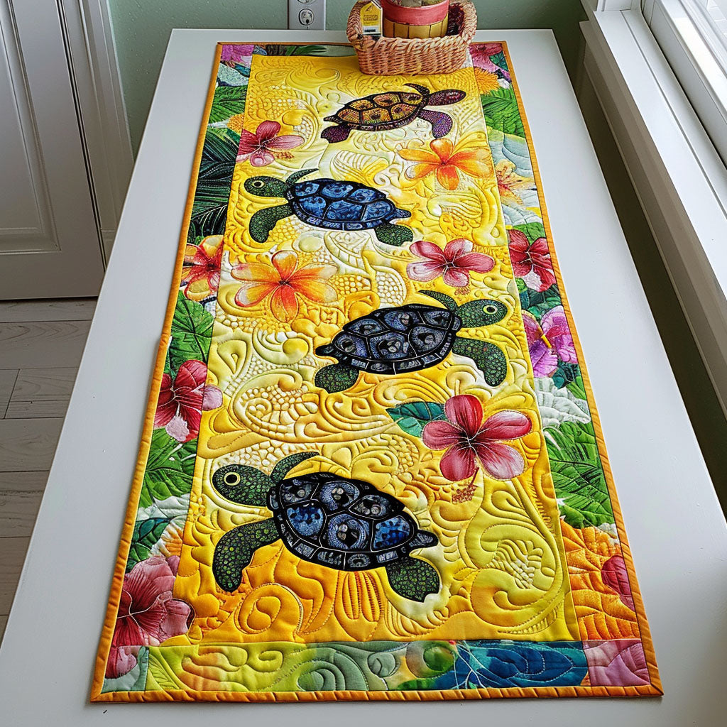 Floral Turtle Journey Quilted Table Runner NCU0TL416