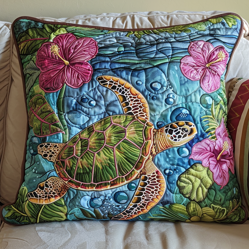 Floral Turtle Serenity Quilted Pillowcase NCU0TL144