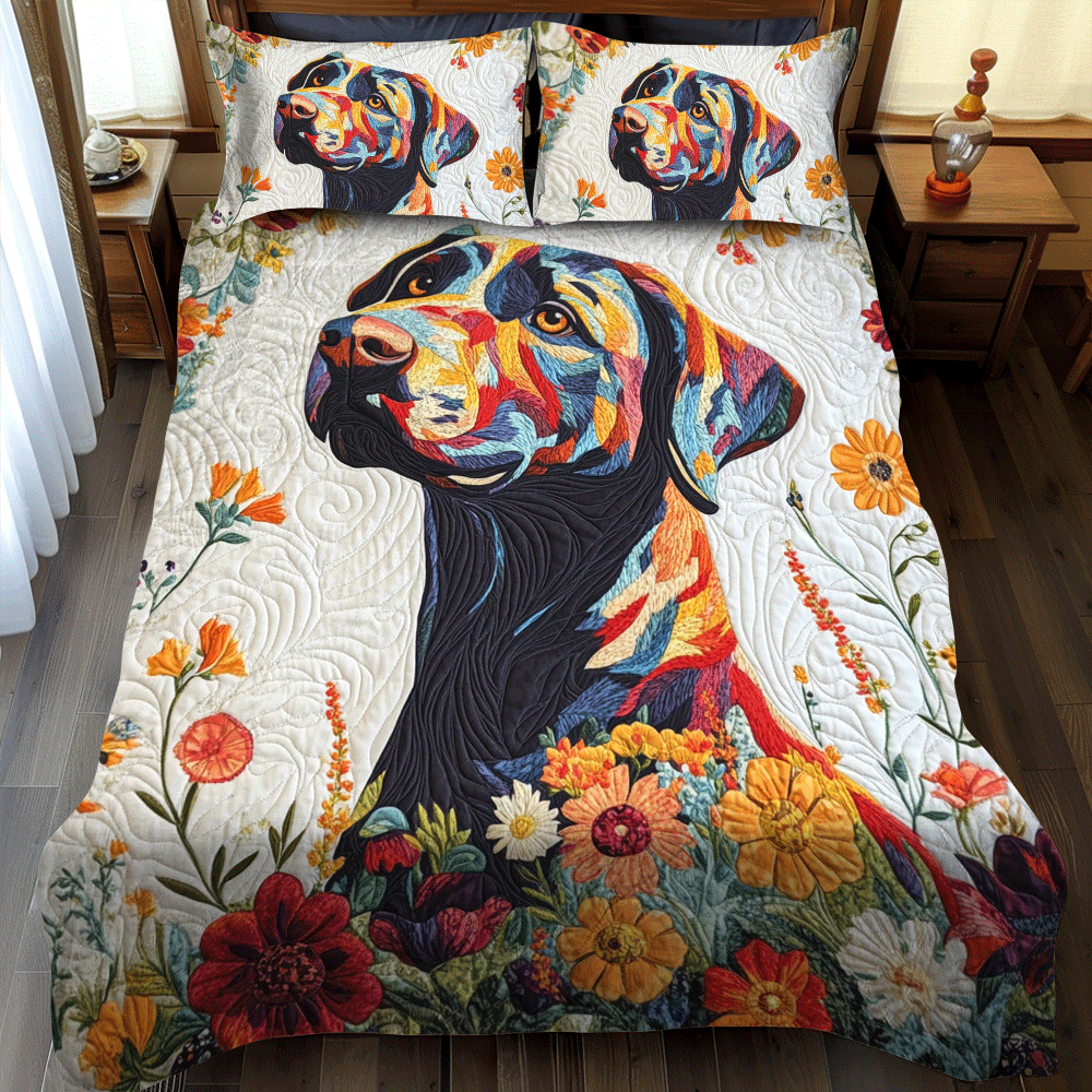 Floral Adorable Labrador 3-Piece Quilted Bedding Set NCU0PD552