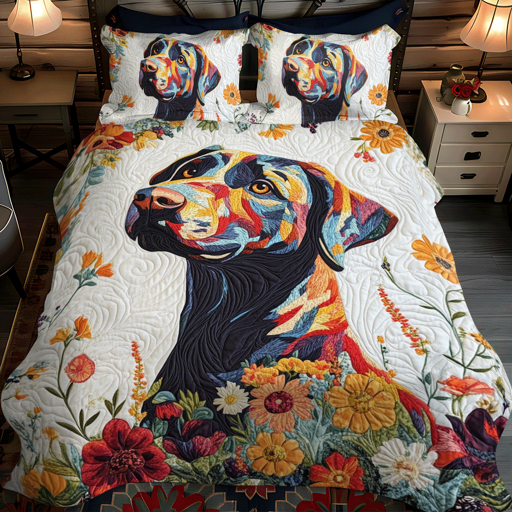 Floral Adorable Labrador 3-Piece Quilted Bedding Set NCU0PD552