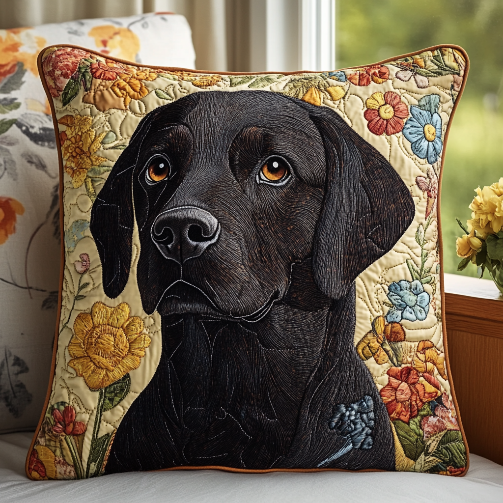 Floral Adorable Labrador Quilted Pillow Case NCU0PD727