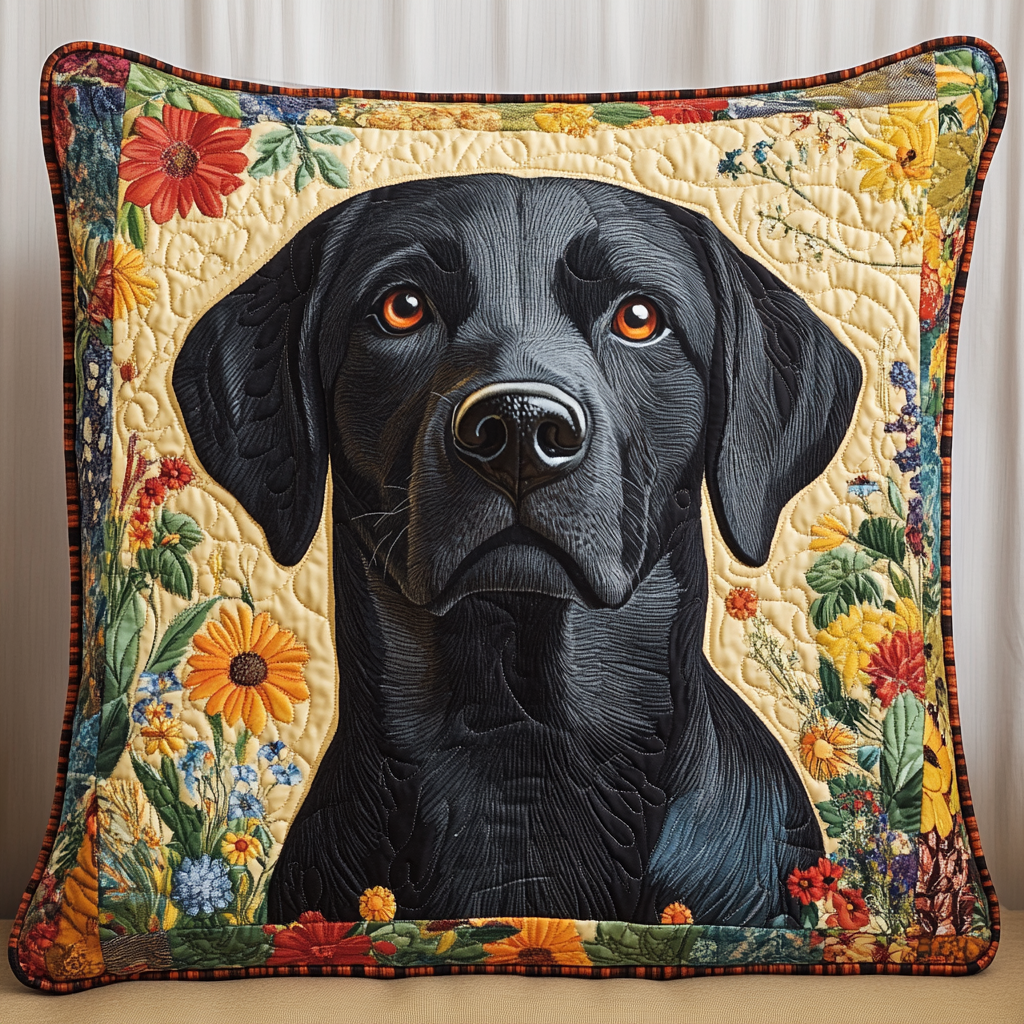 Floral Charming Labrador Quilted Pillow Case NCU0PD728