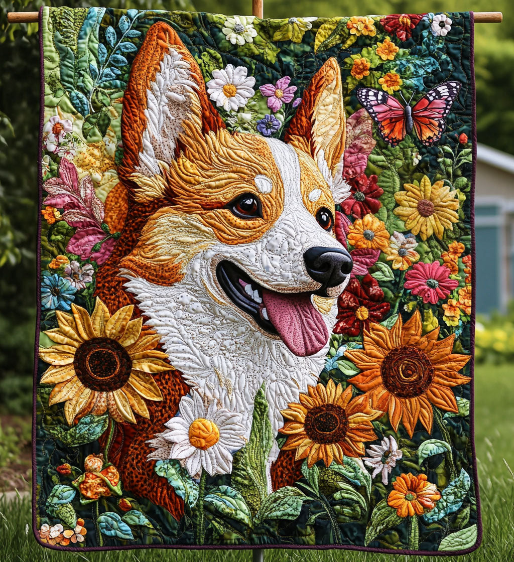 Floral Corgi Delight Quilted Blanket NCU0PT918