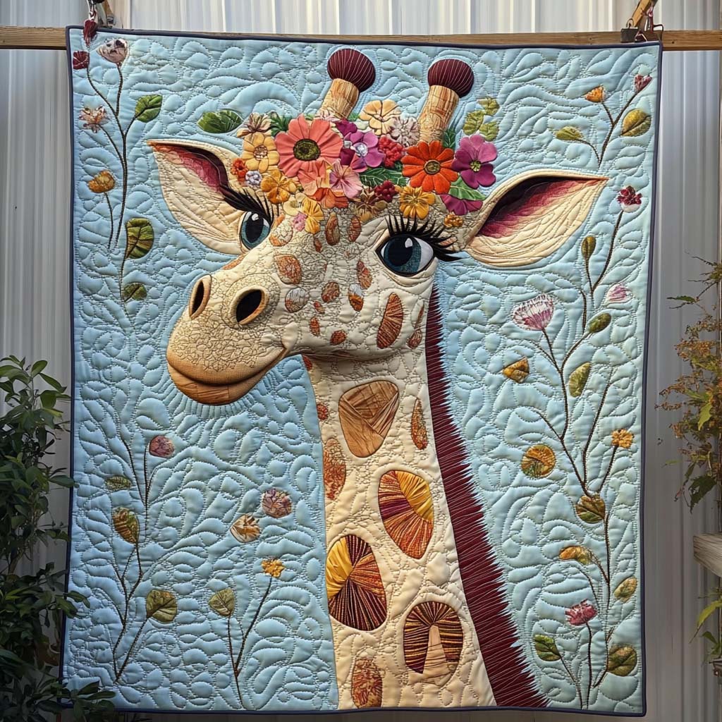 Floral Crowned Giraffe Quilted Blanket NCU0NT877