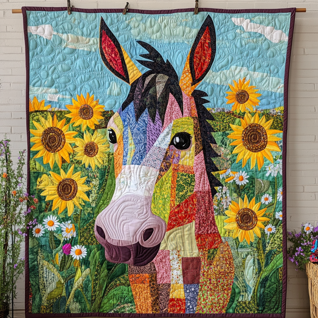 Floral Daisy Donkey Quilted Blanket NCU0PD662