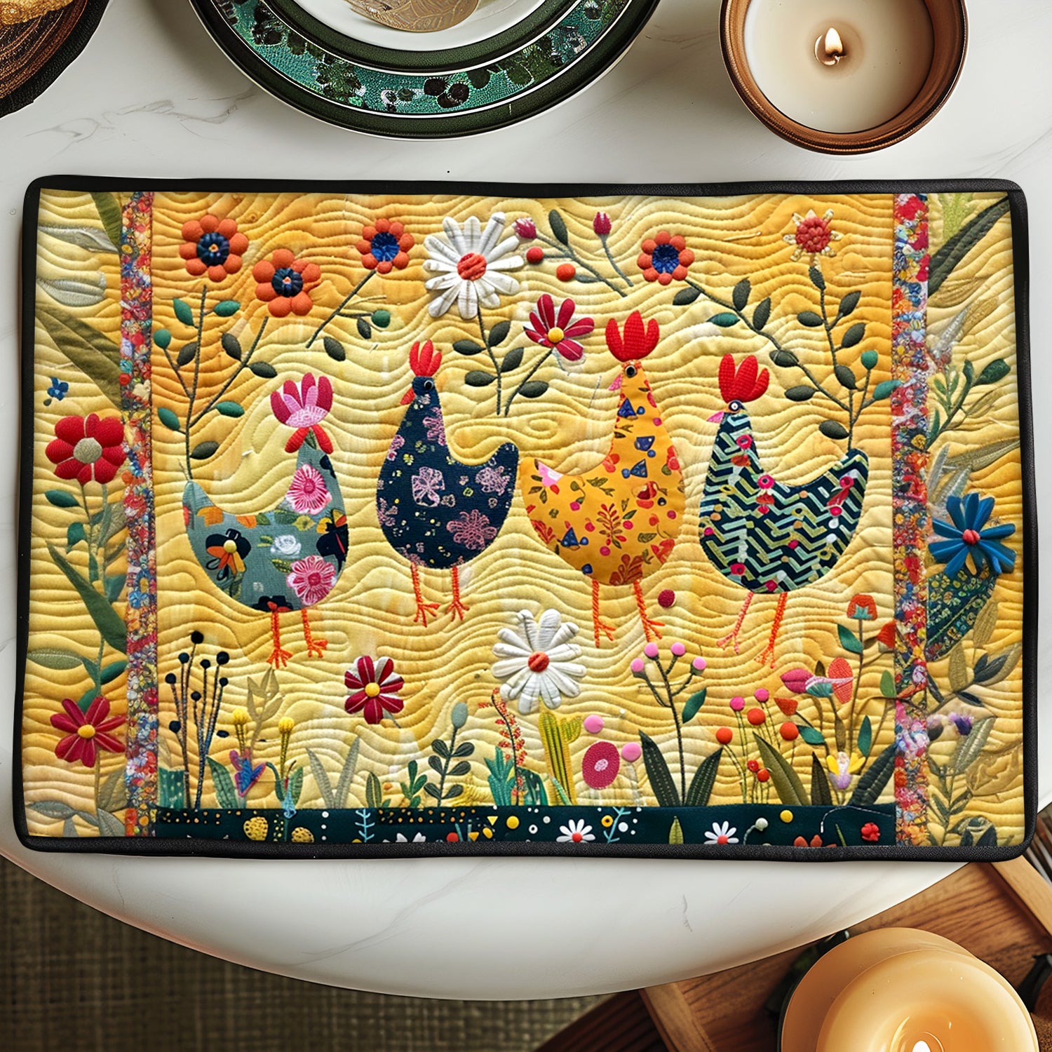 Floral Fantasy Chickens Quilted Place Mat NCU0TL228