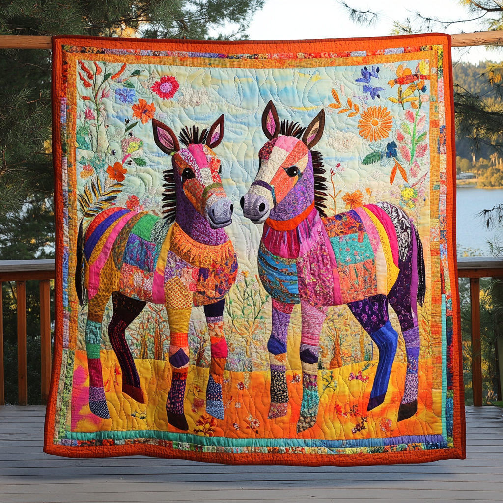 Floral Farmhouse Donkey Quilted Blanket NCU0PD653