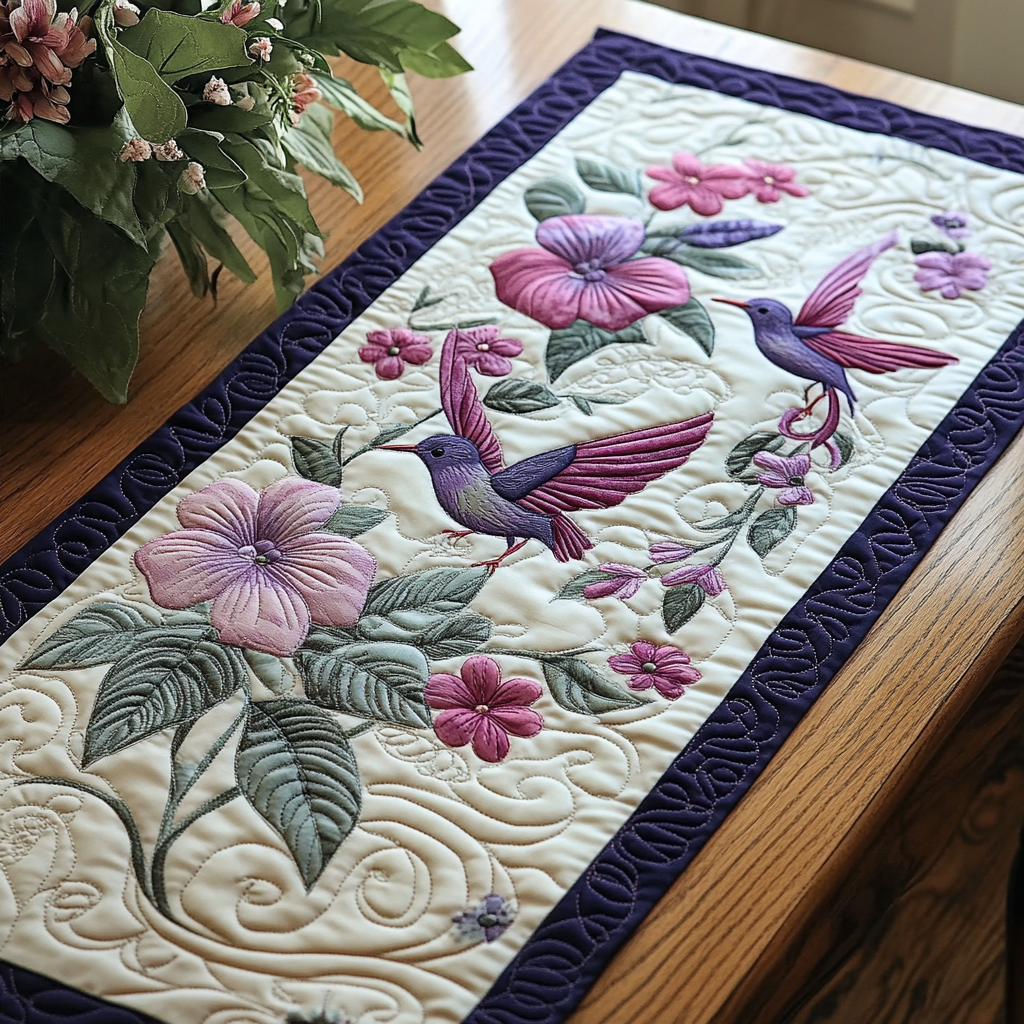 Floral Hummingbird Quilted Table Runner NCU0DV1116