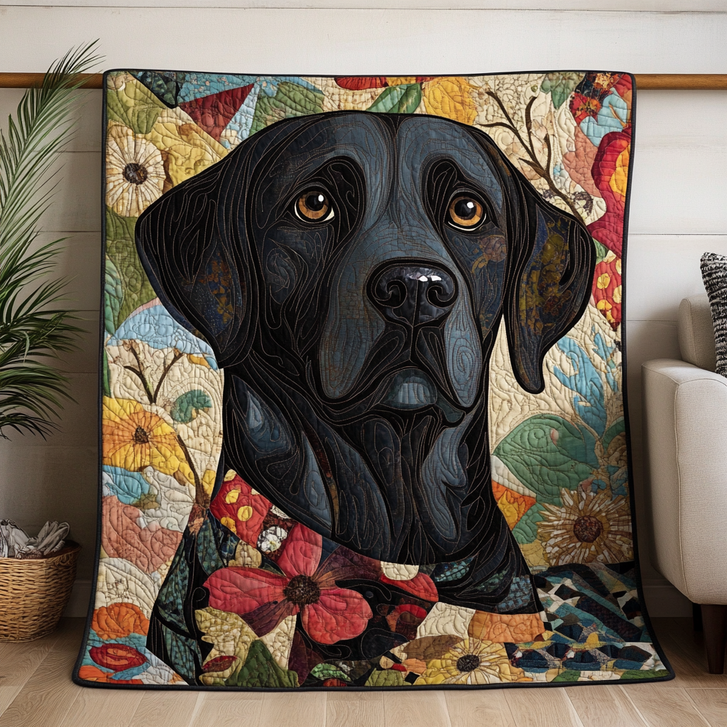 Floral Labrador Design Quilted Blanket NCU0PD479