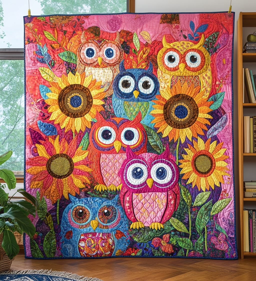 Floral Owl Delight Quilted Blanket NCU0DV582