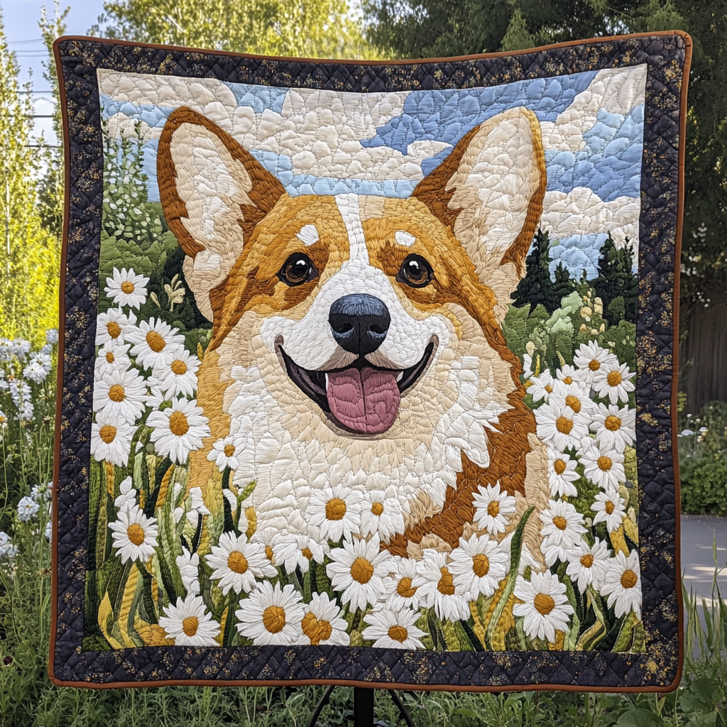 Floral Paws Corgi Joy Quilted Blanket NCU0DK1560