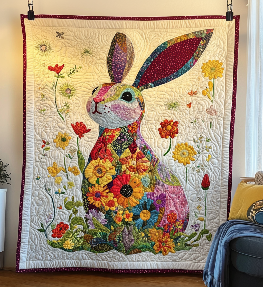 Floral Rabbit Quilted Blanket NCU0DV783