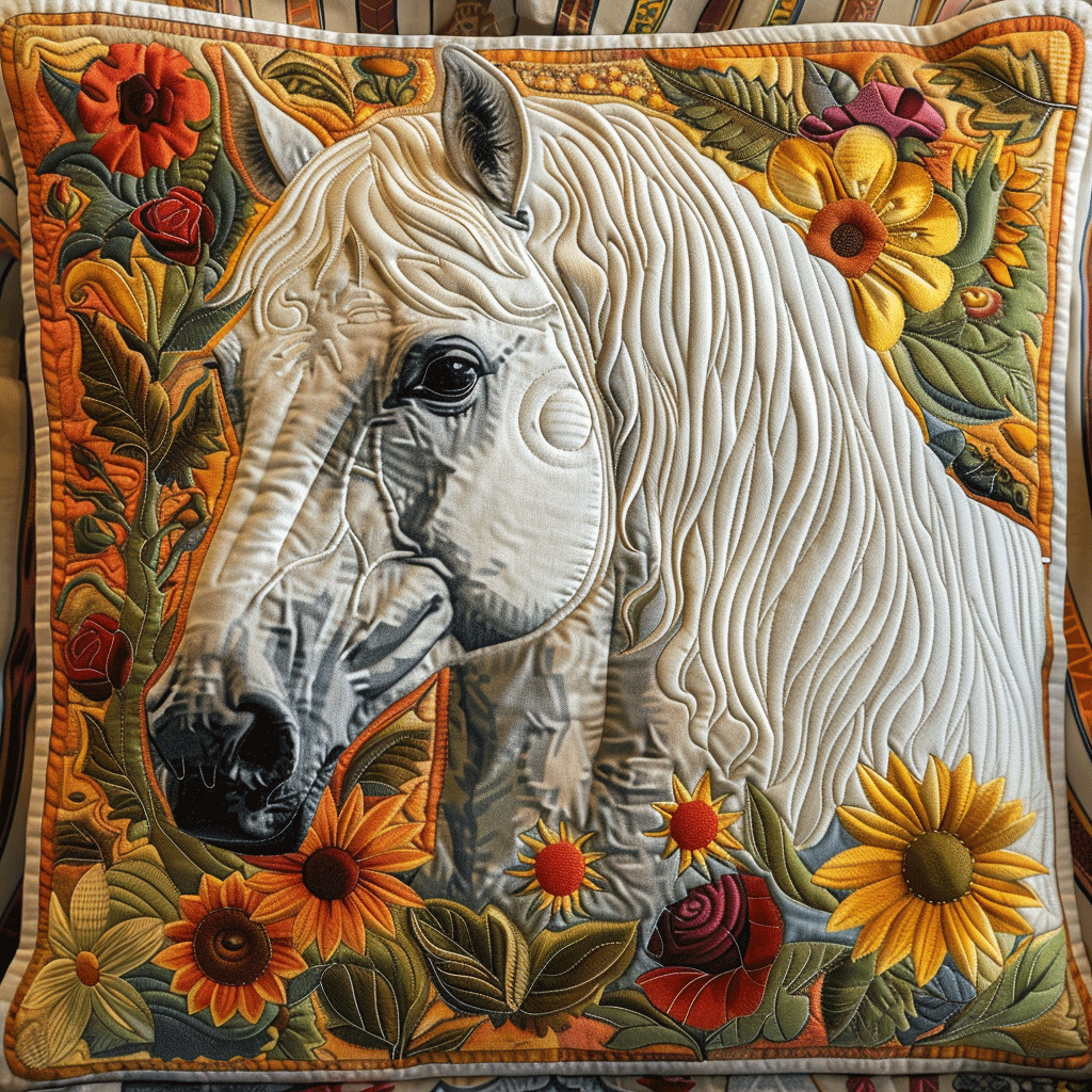 Floral Sunflower Horse Quilted Pillow Case NCU0PD235