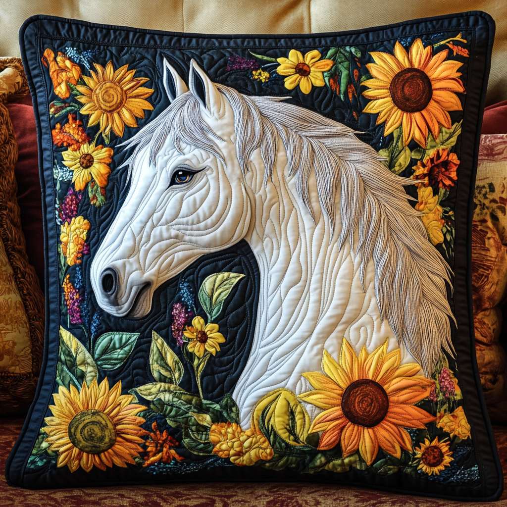 Floral Sunflower Horse Quilted Pillow Case NCU0PD412