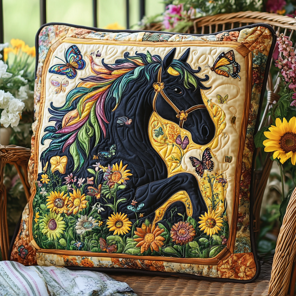 Floral Sunflower Horse Quilted Pillow Case NCU0PD416