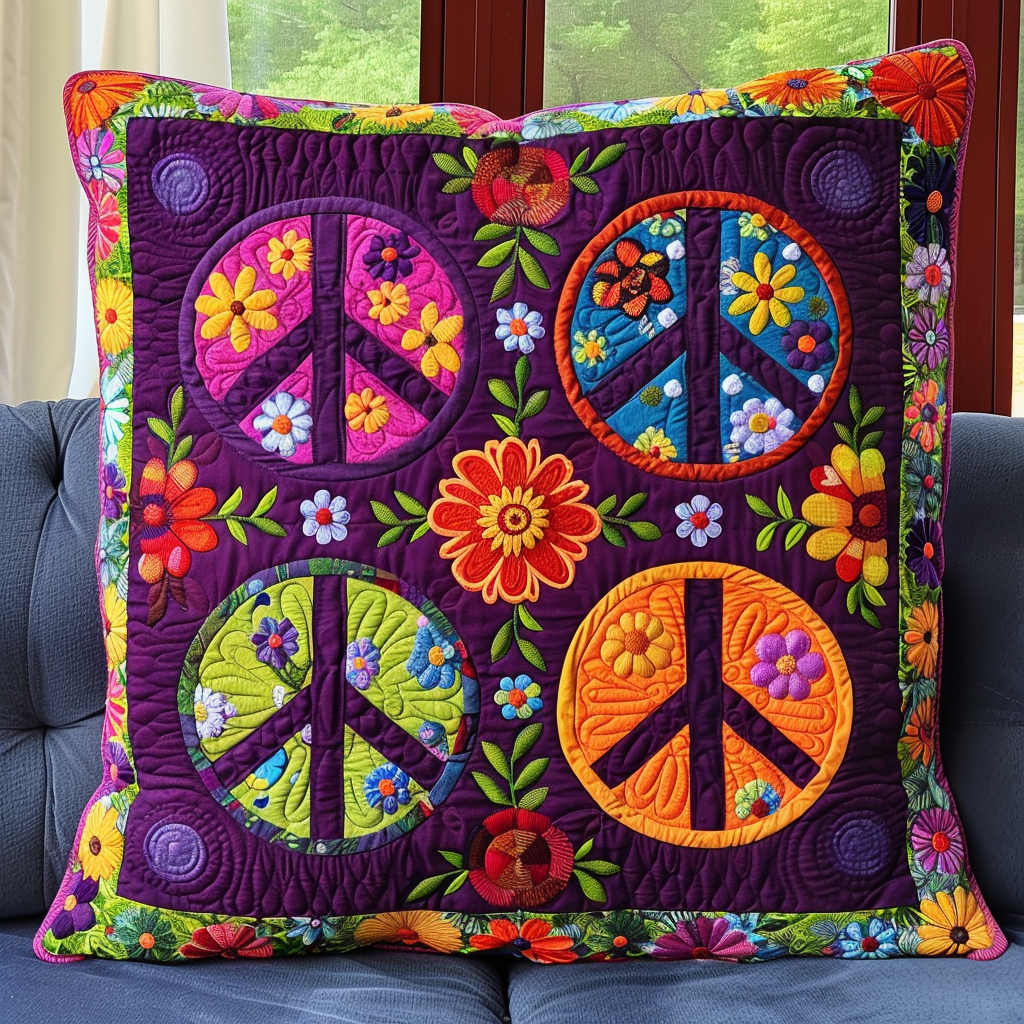 Flower Power Peace Quilted Pillow Case NCU0TH351