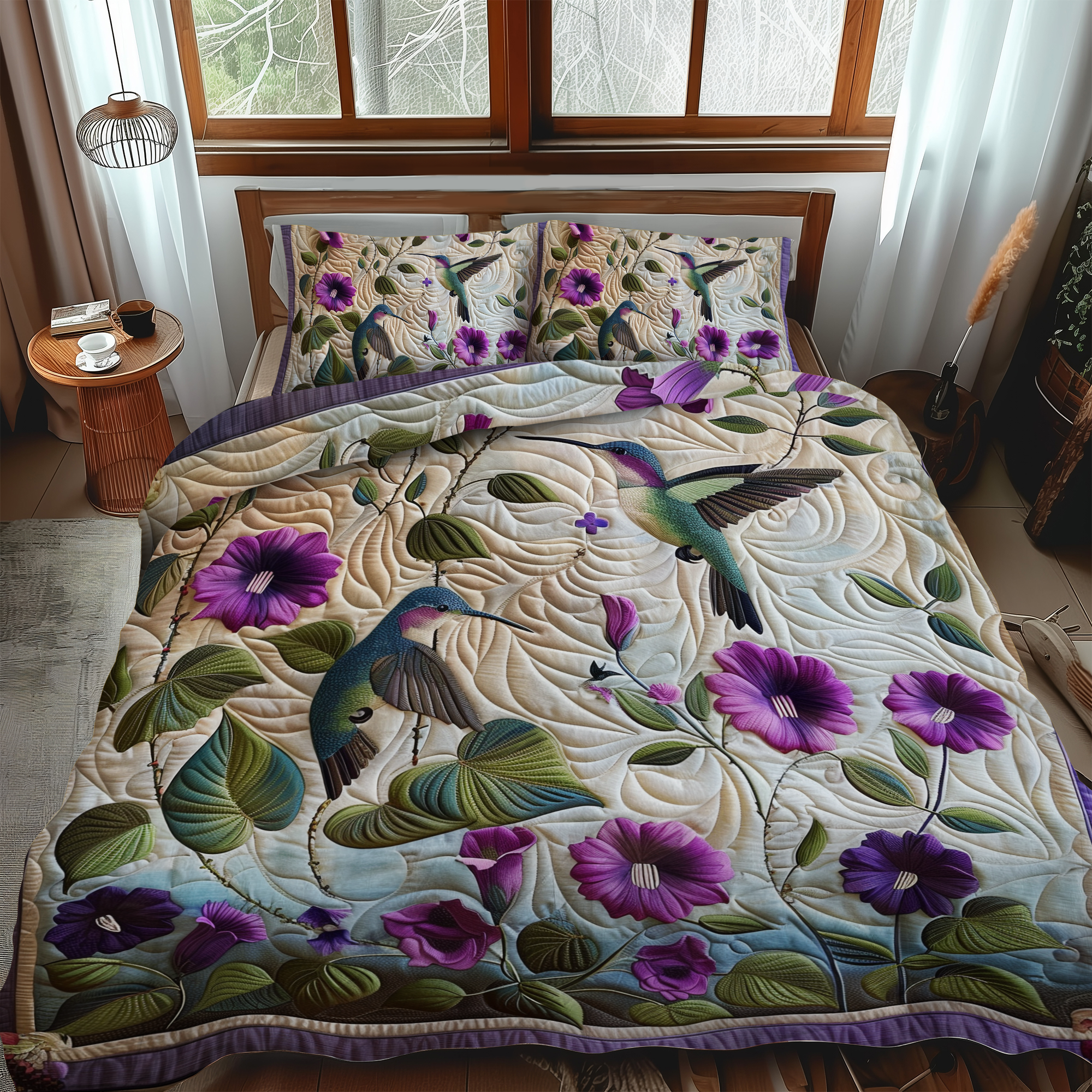 Flower Dance 3-Piece Quilted Bedding Set NCU0PT021