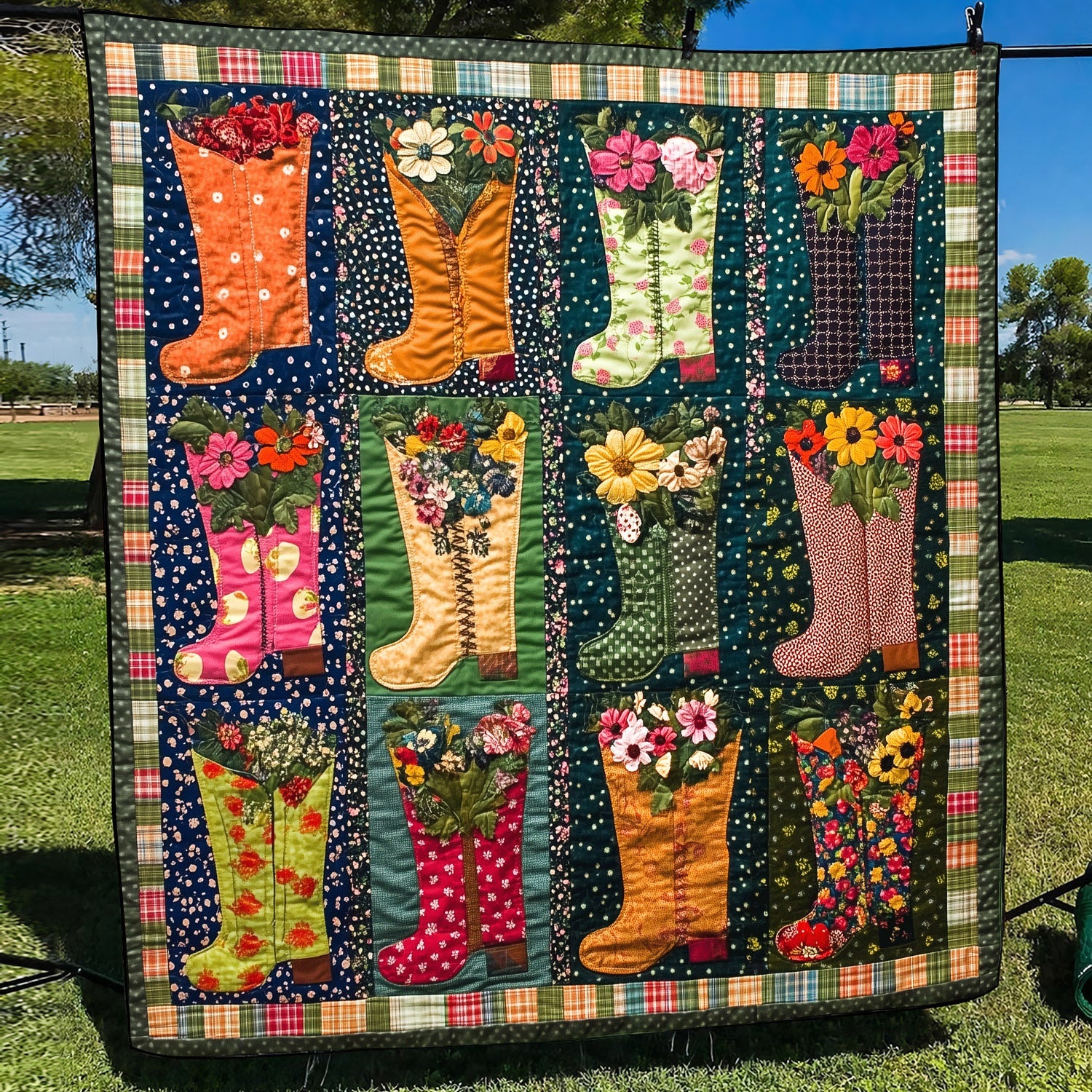 Flowerpot Boots Quilted Blanket NCU0TH1445