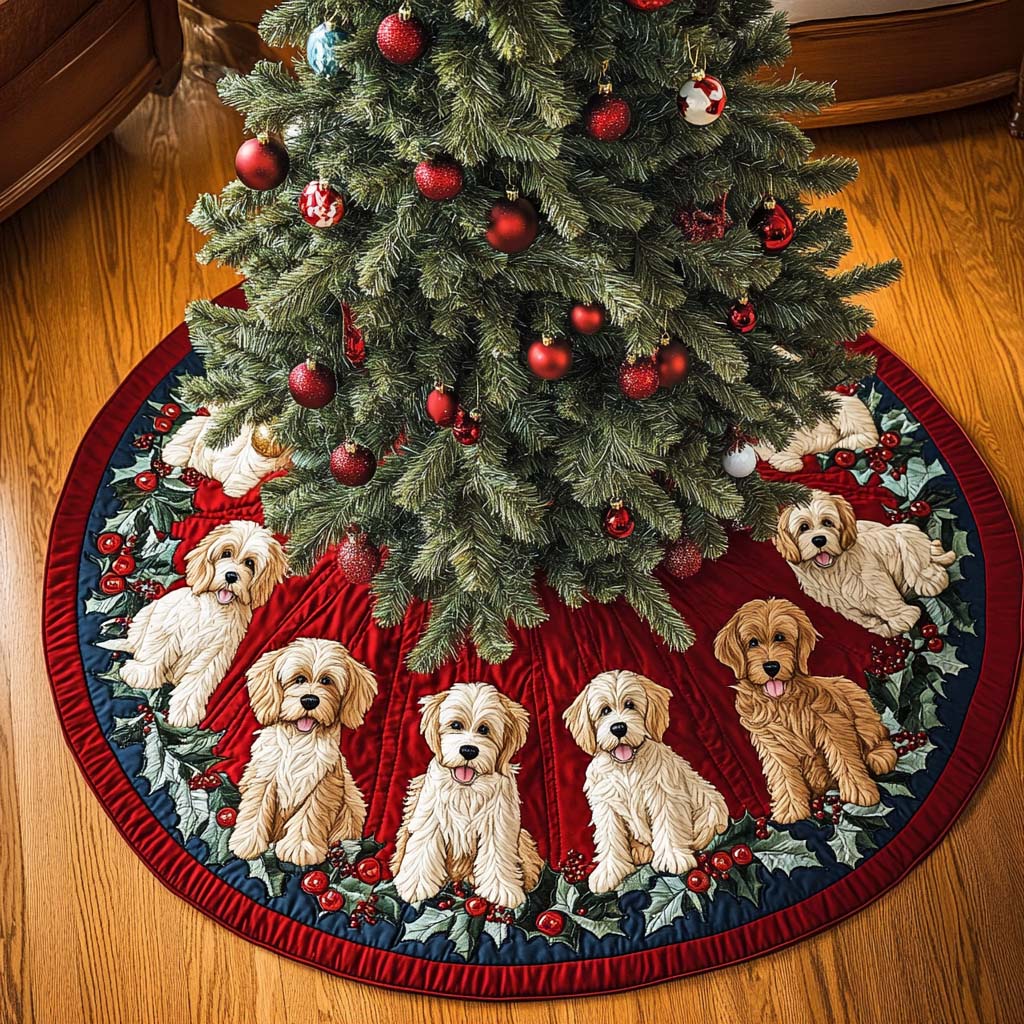 Fluffy Labradoodle Christmas Quilted Tree Skirt NCU0NT1699