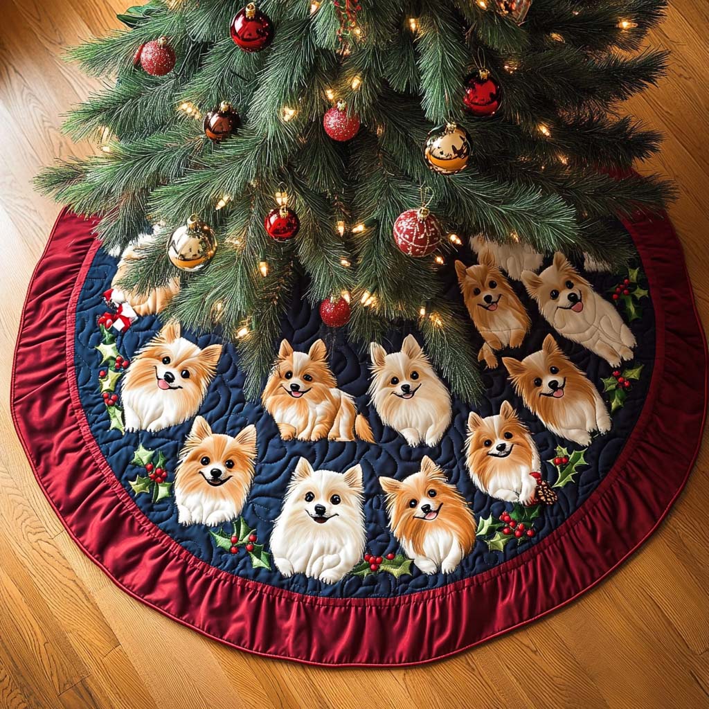 Fluffy Pomeranian Christmas Quilted Tree Skirt NCU0NT1691