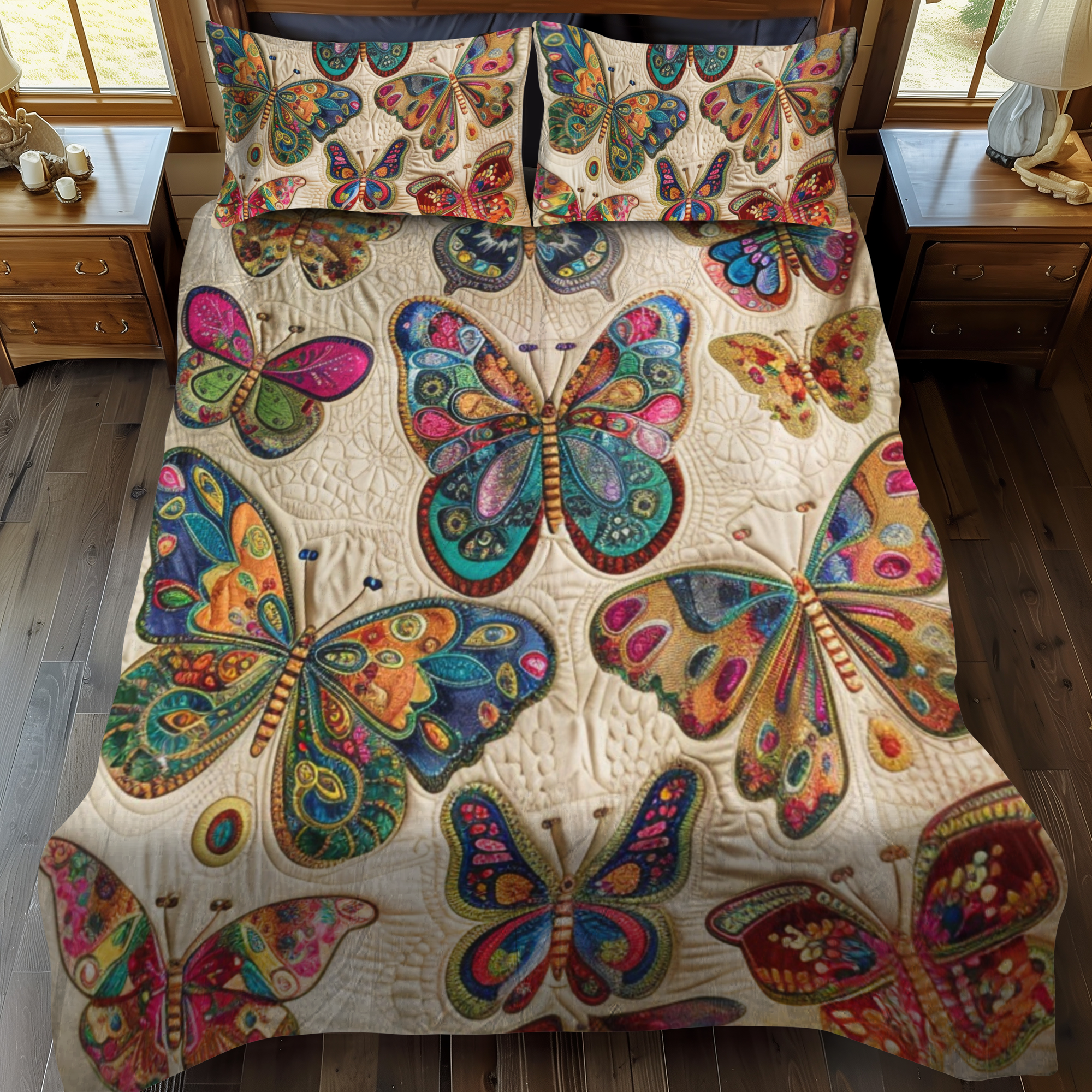 Fluttering Butterfly 3-Piece Quilted Bedding Set NCU0VL137