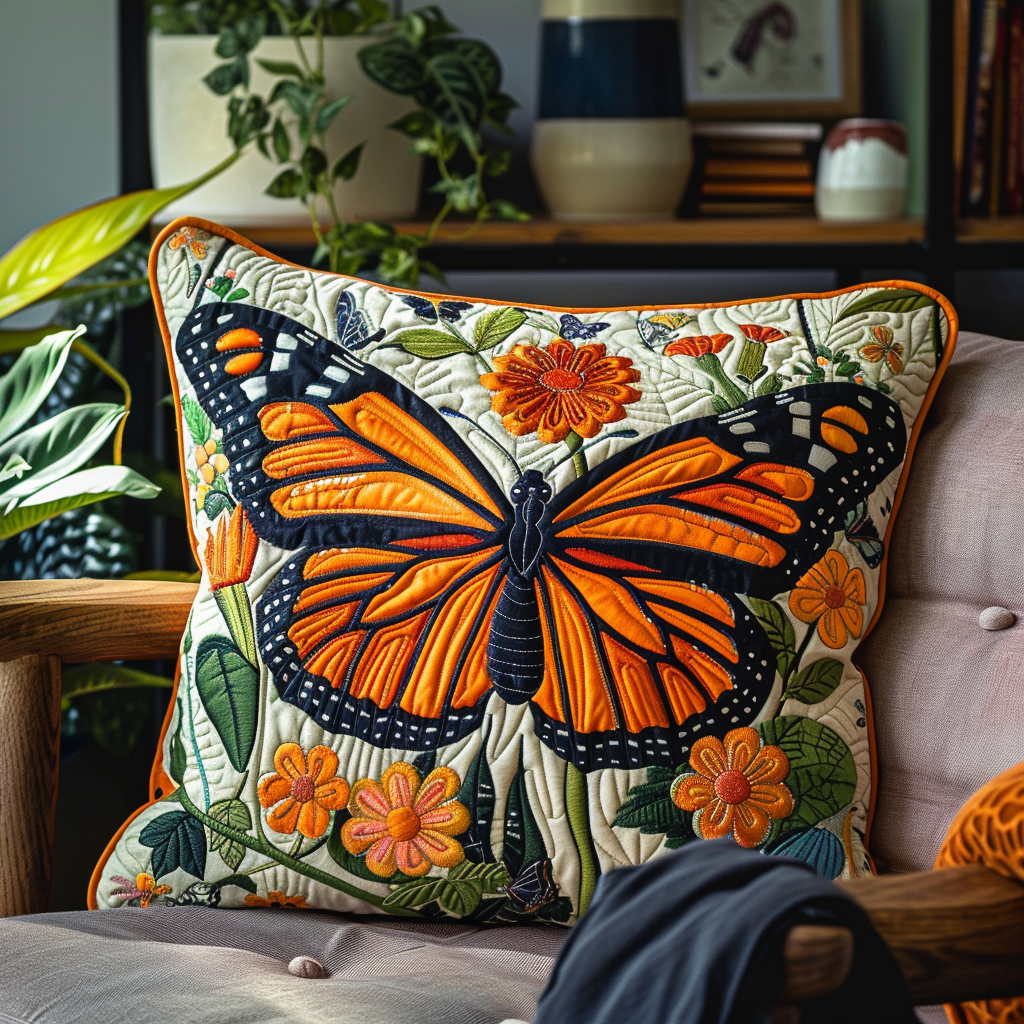 Fluttering Monarch Butterfly Quilted Pillow Case NCU0TL079