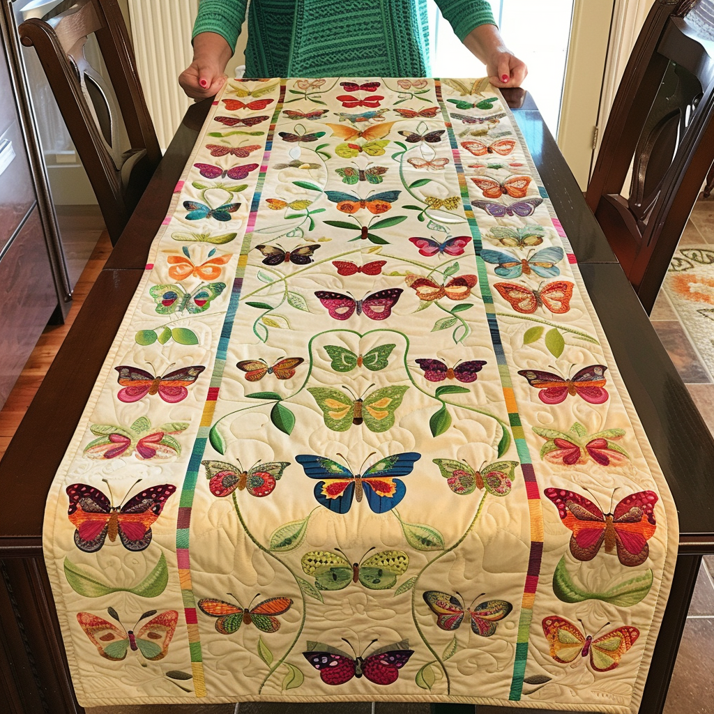 Fluttering Butterflies Quilted Table Runner NCU0VL114