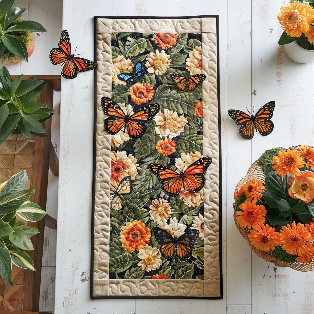 Fluttering Monarch Butterflies Quilted Table Runner NCU0VL109