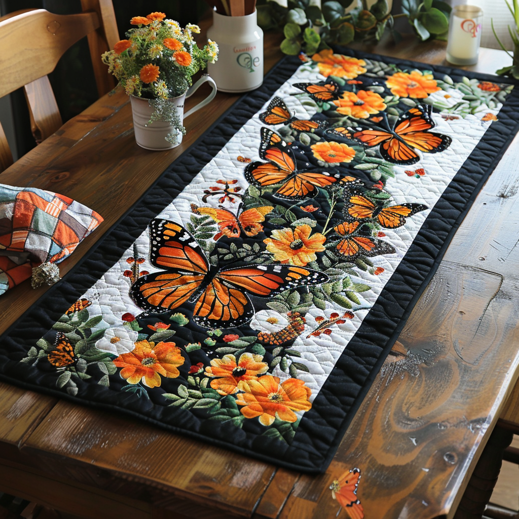 Fluttering Monarch Butterflies Quilted Table Runner NCU0VL117