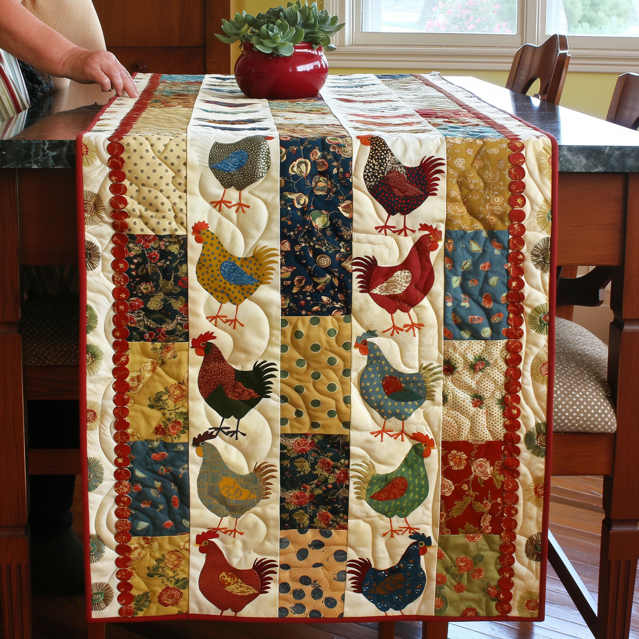 Folksy Flock Chicken Table Runner NCU0TL319