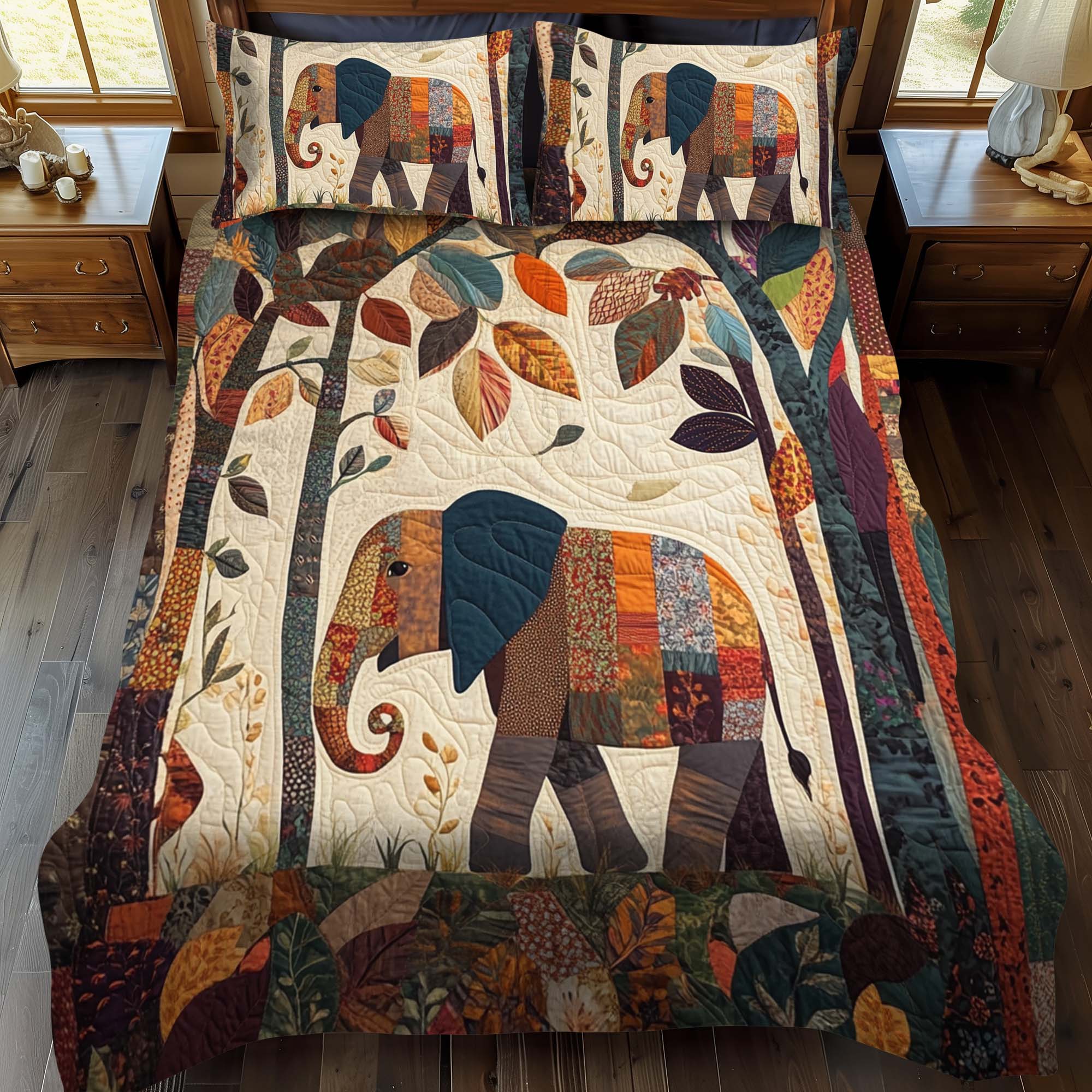 Forest Elephant 3-Piece Quilted Bedding Set NCU0NT944