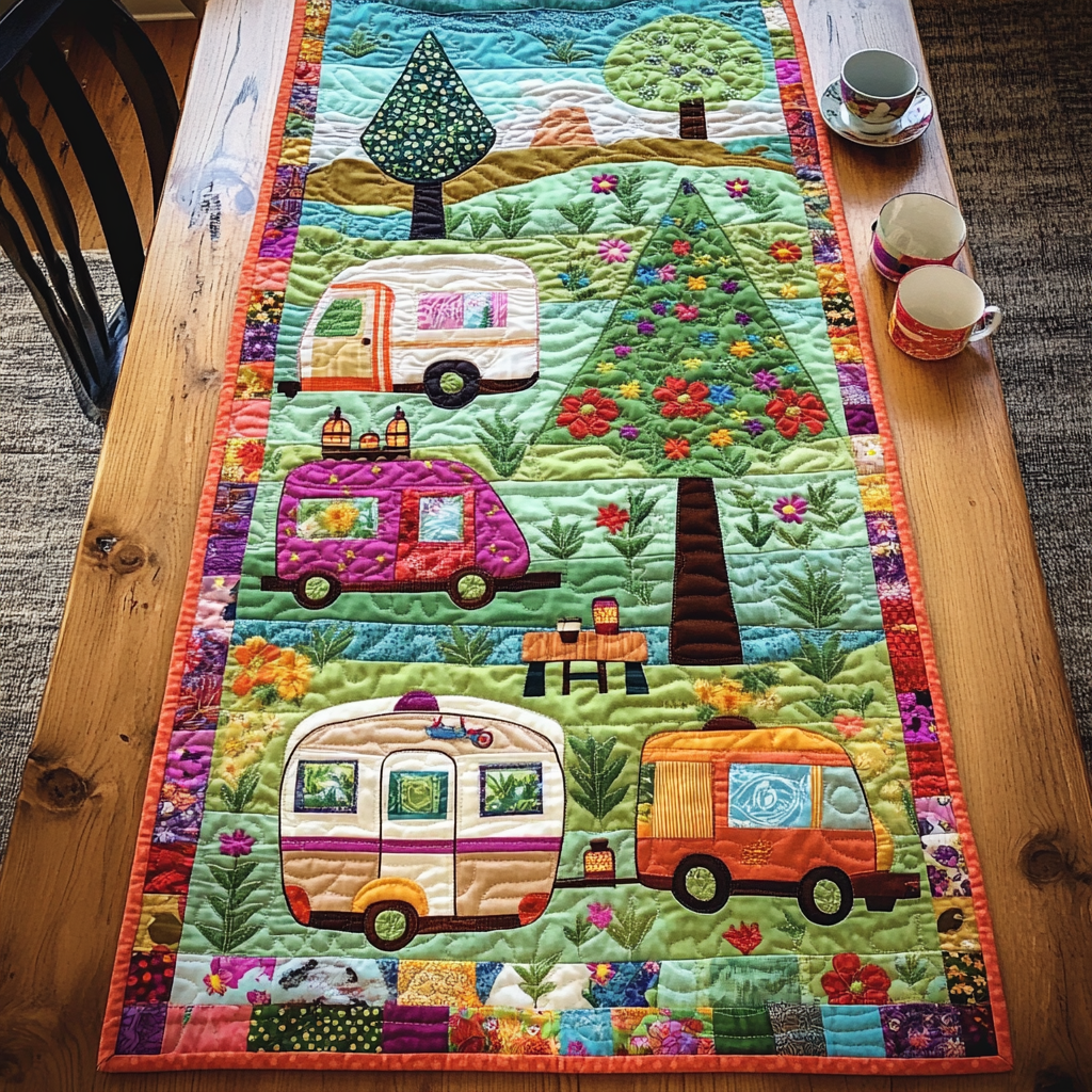 Forest Path Camping Quilted Table Runner NCU0PD768